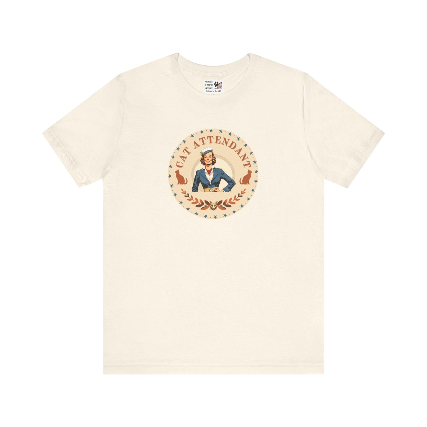 Vintage Style "Cat Attendant" T-Shirt - (Unisex Jersey Short Sleeve Tee - Perfect Gift for Cat Lovers!)