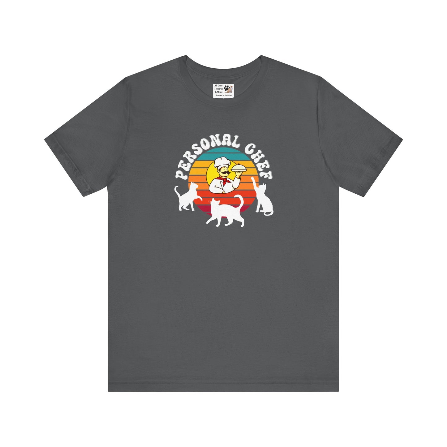 Vintage Style Personal Chef for Cats T-Shirt (#15 - Cat, Chef & Can Opener - Unisex Jersey Tee ā Funny Cat Tee)