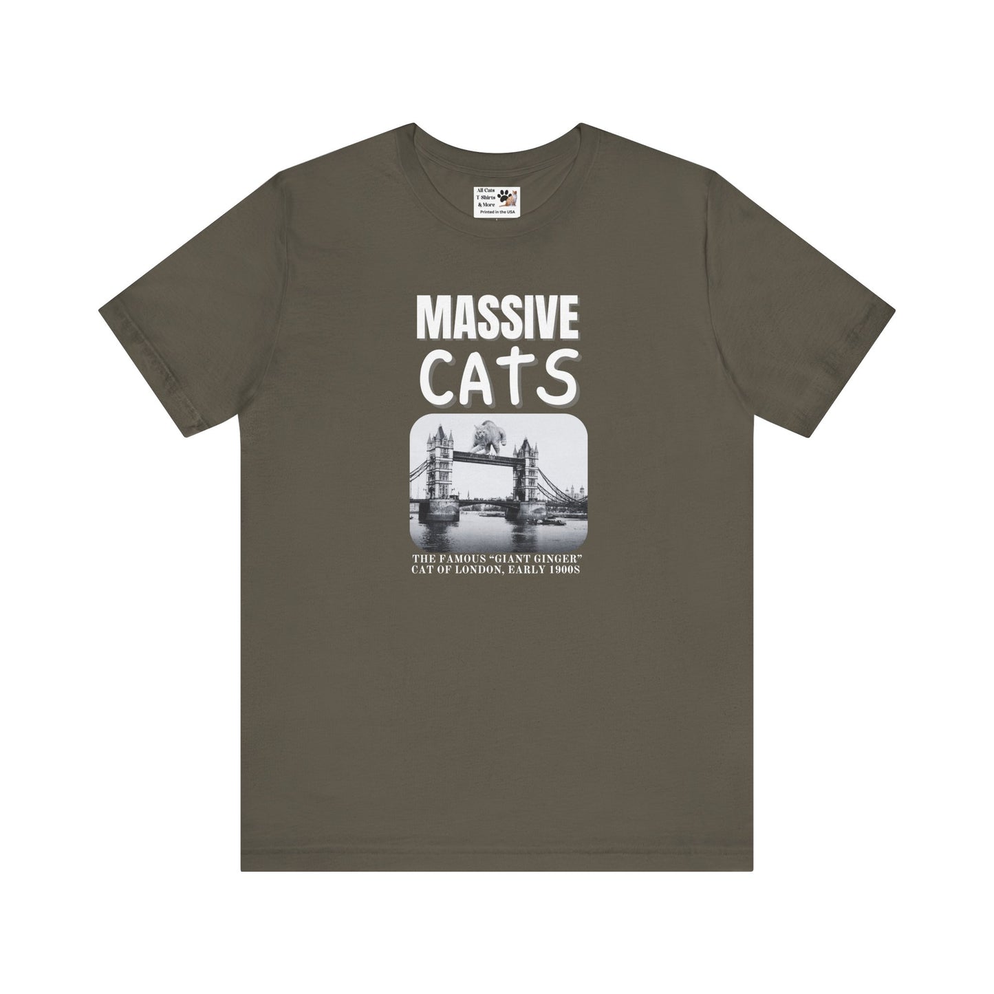 A Massive Cats T-Shirt - Huge Cat on Tower Bridge, London - (Vintage London Design, Funny Cat Unisex Jersey Tee - Perfect for Cat Fans!)