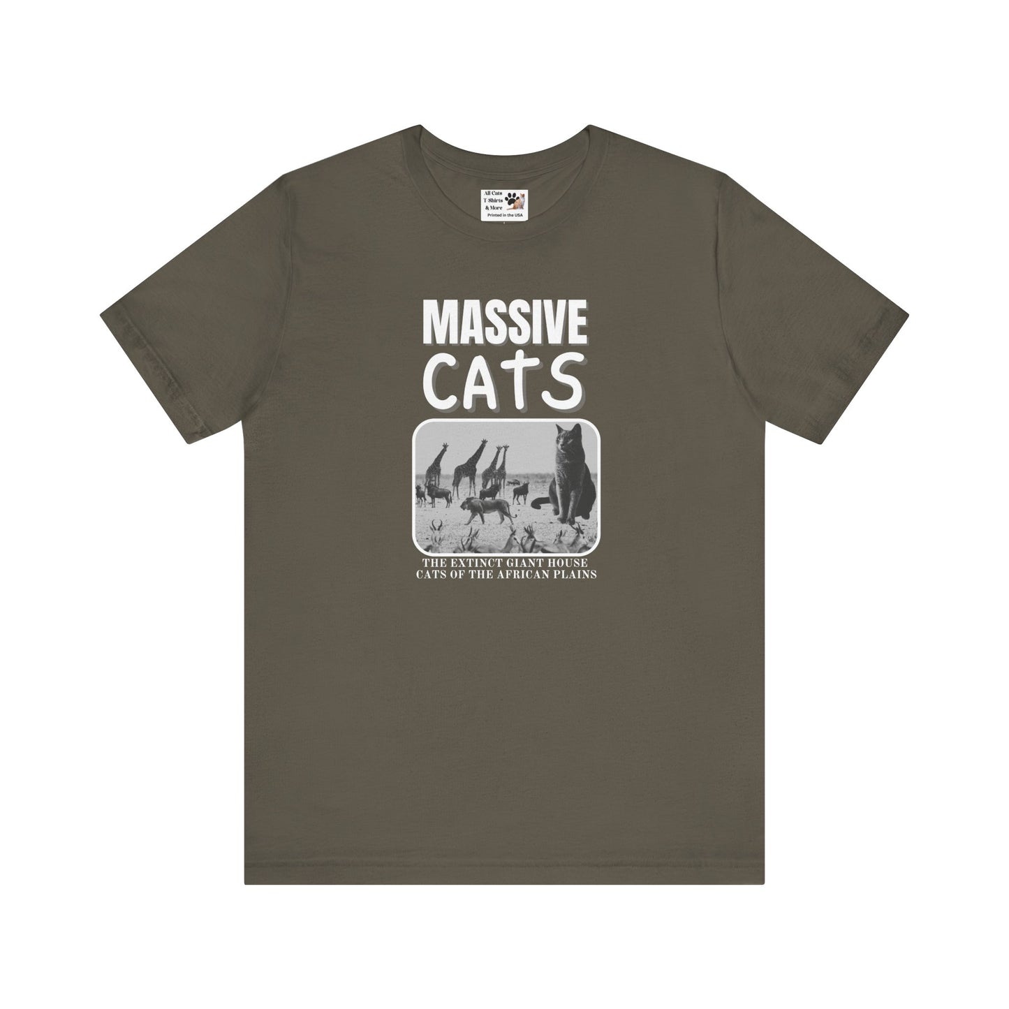 A Massive Cats T-Shirt - Huge House Cat on African Plain - (Vintage Inspired, Funny Cat Unisex Jersey Tee - Perfect for Cat Fans!)