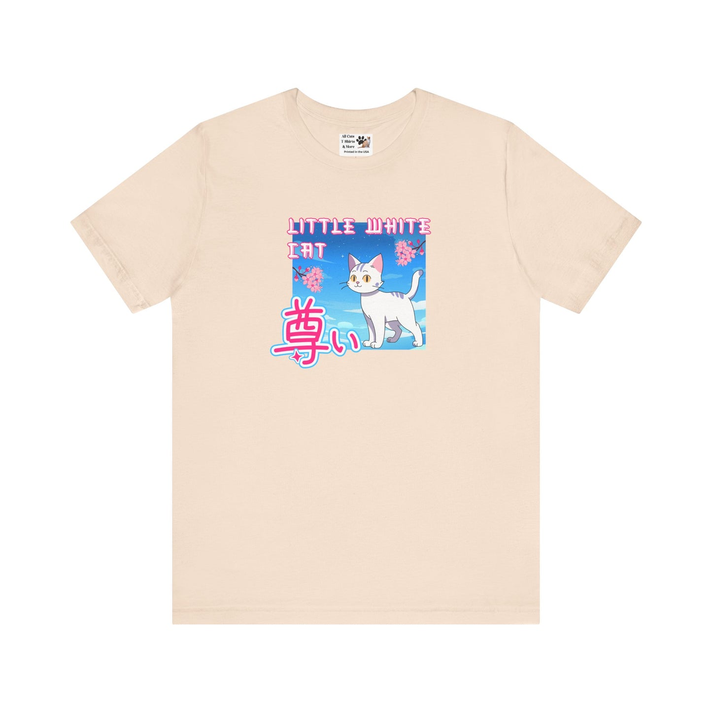 "Little White Cat" - Anime Style Design for Cat Lovers - (Unisex Jersey Short Sleeve Tee - Cute Cat Graphic Tee)