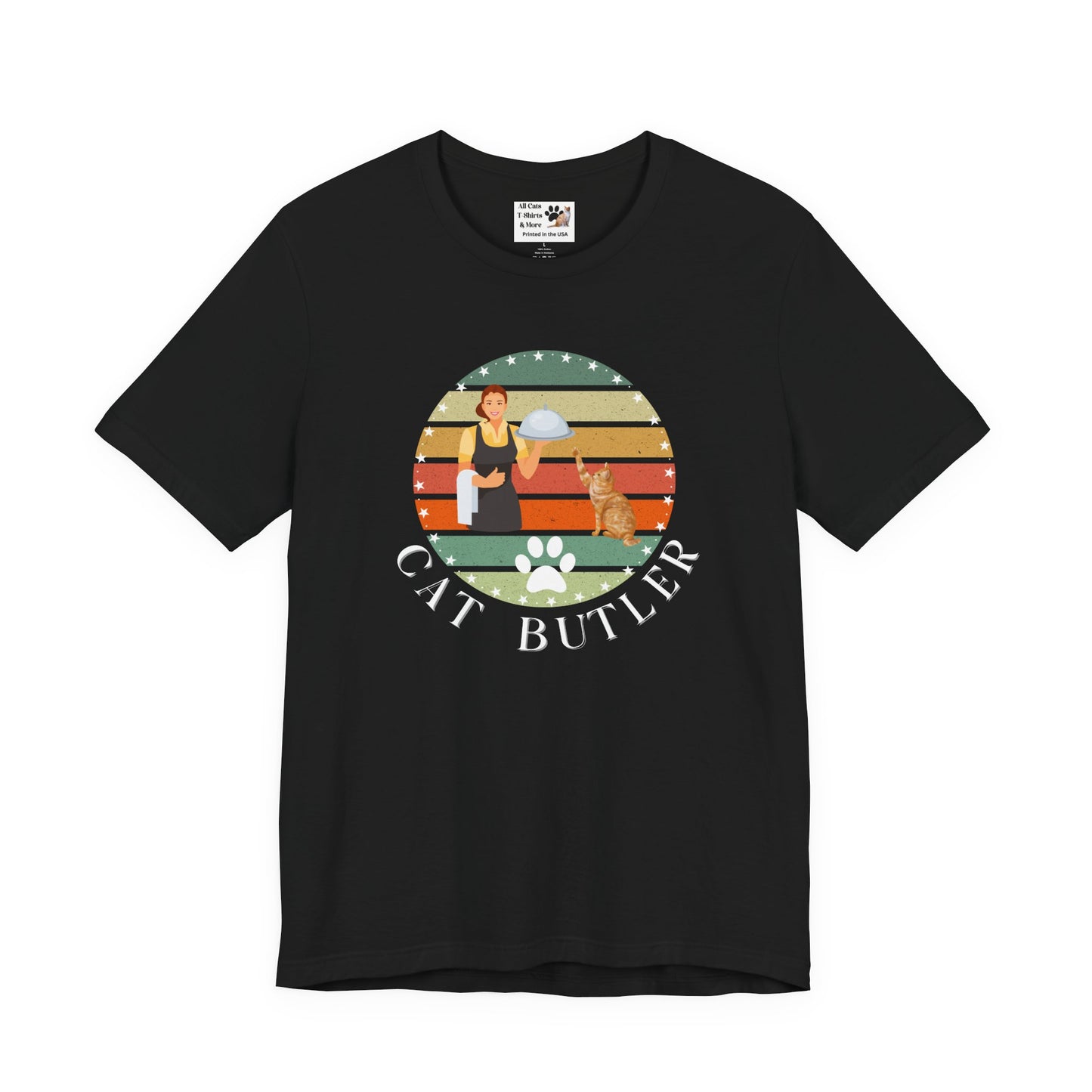 "Cat Butler" T-Shirt - Vintage Sunset Style Graphic - (Unisex Jersey Short Sleeve Tee - Perfect Gift for Cat Lovers!)