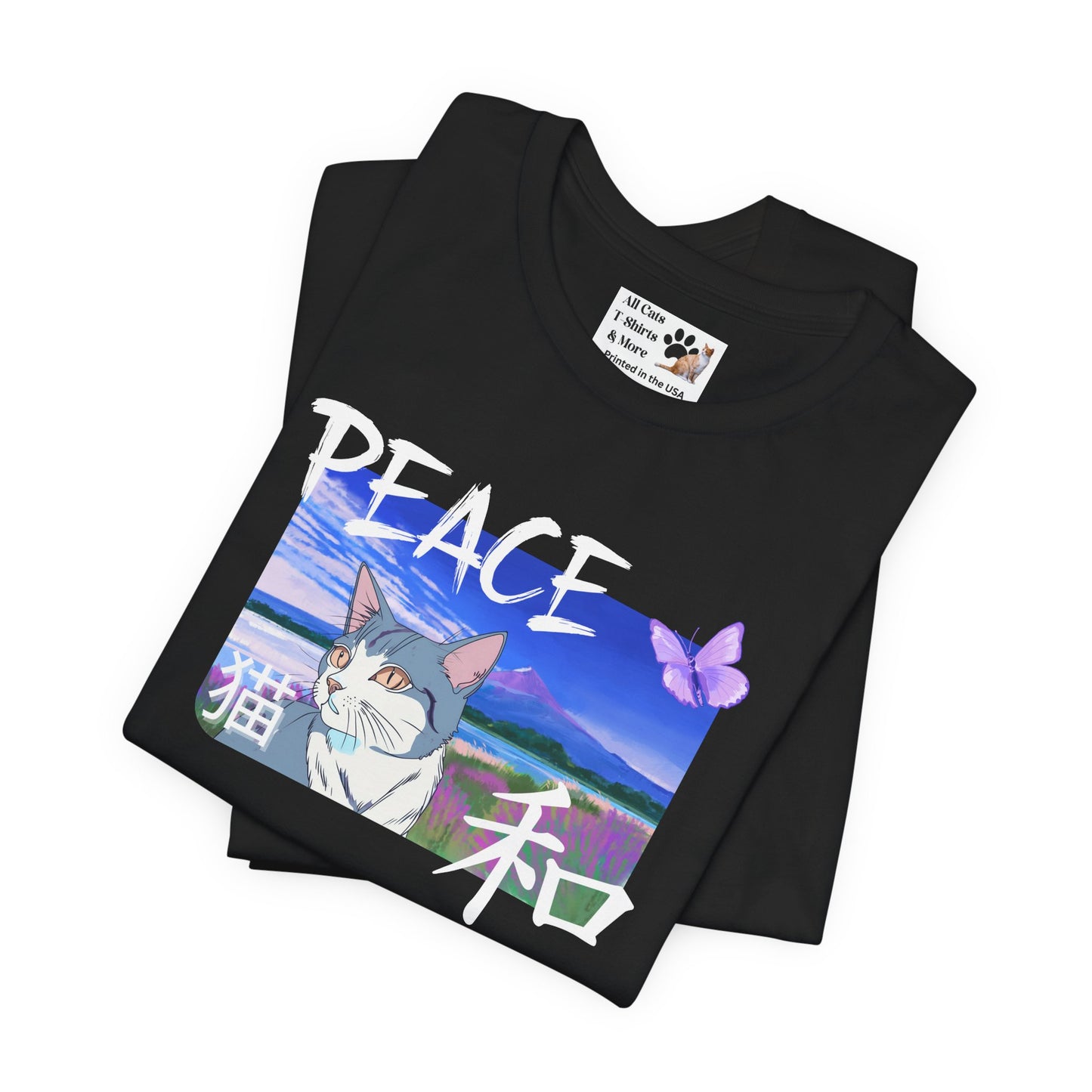 "Peace Cat" - A Japanese Anime Style Graphic Tee - (Unisex Jersey Short Sleeve T-Shirt)