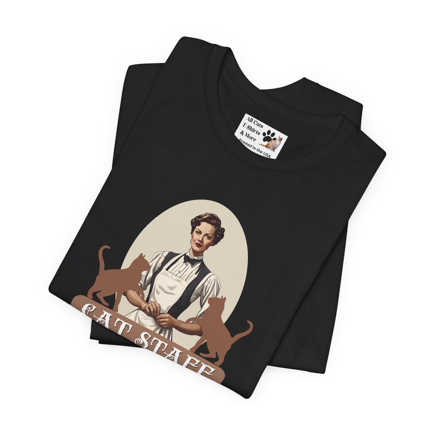 Cat Staff T-Shirt - ("Victorian Era Style" - Unisex Jersey Tee - Perfect for Cat Lovers)