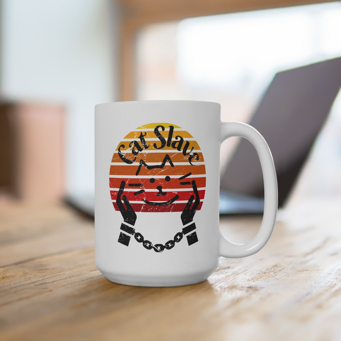 Cat Slave Vintage Sunset Mug 15oz - Purrfect Gift for Cat Lovers