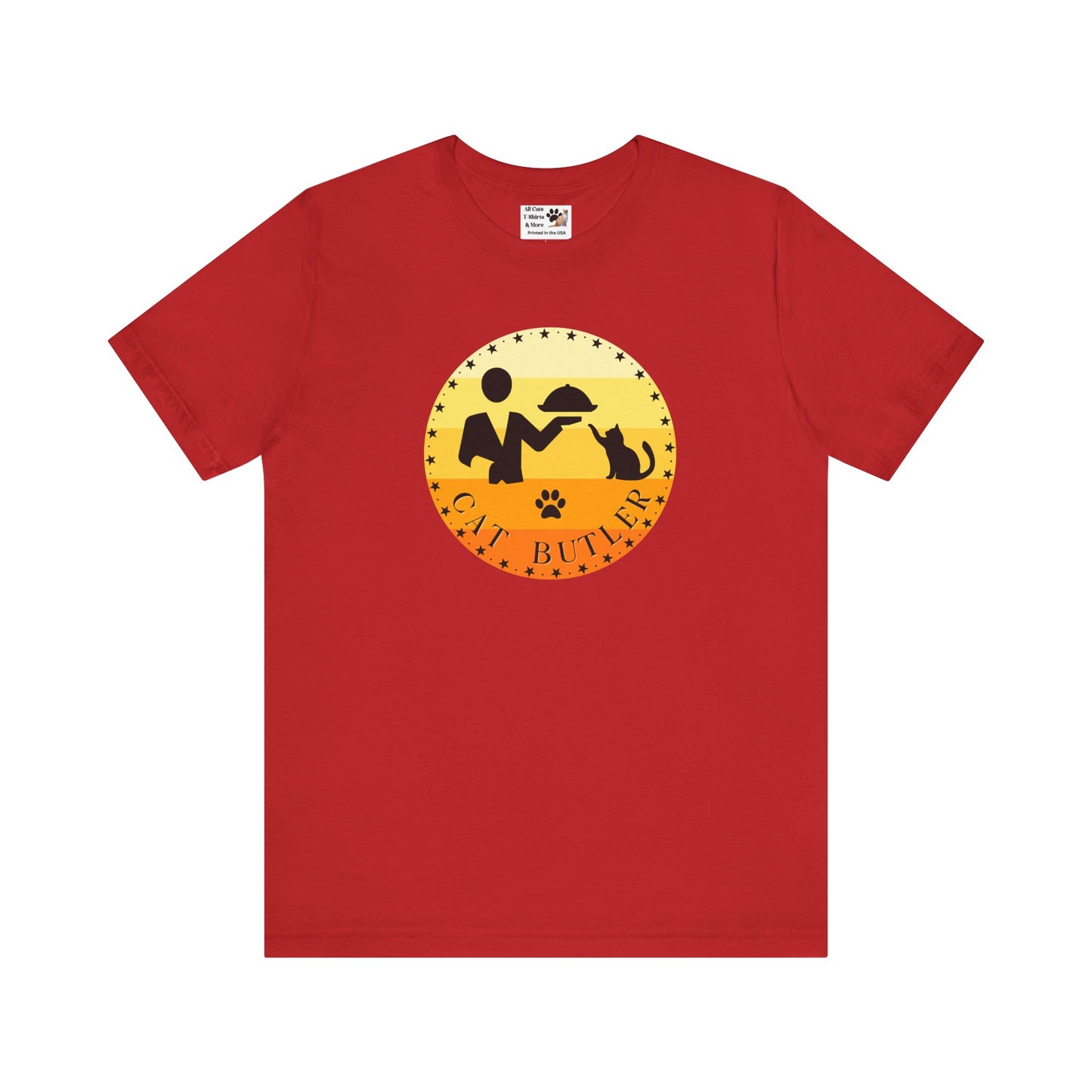 "Cat Butler" T-Shirt - With Vintage Sunset Graphic - (Unisex Jersey Short Sleeve Tee - Perfect Gift for Cat Lovers!)
