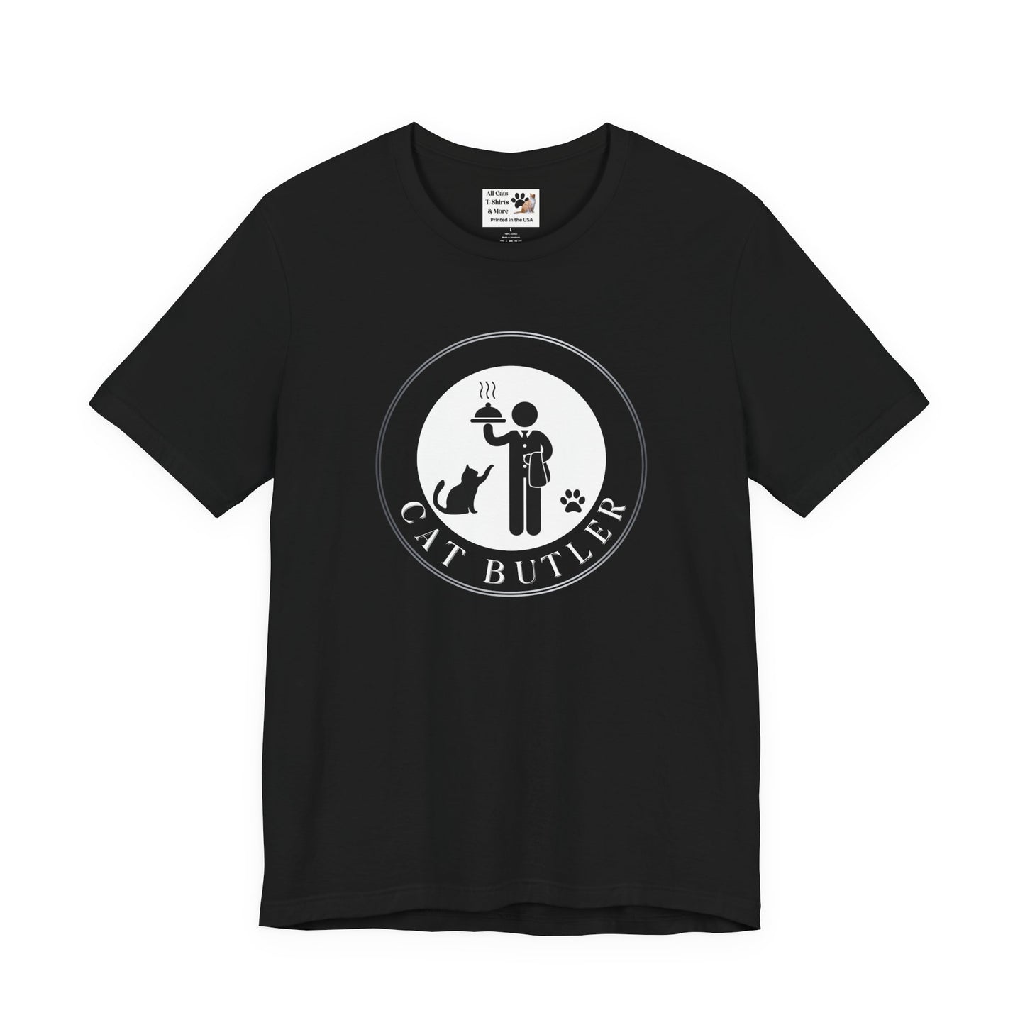 "Cat Butler" T-Shirt - With Black & White Graphic - (Unisex Jersey Short Sleeve Tee - Perfect Gift for Cat Lovers!)