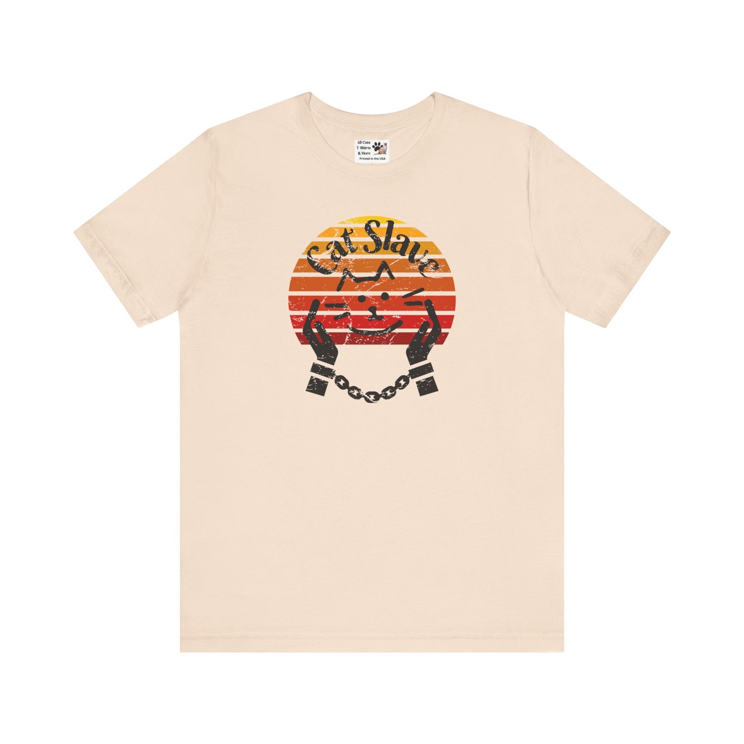 Funny Cat Slave Vintage Sunset T-Shirt, Unisex Jersey Tee - Casual & Trendy "Distressed Grunge Style" Design
