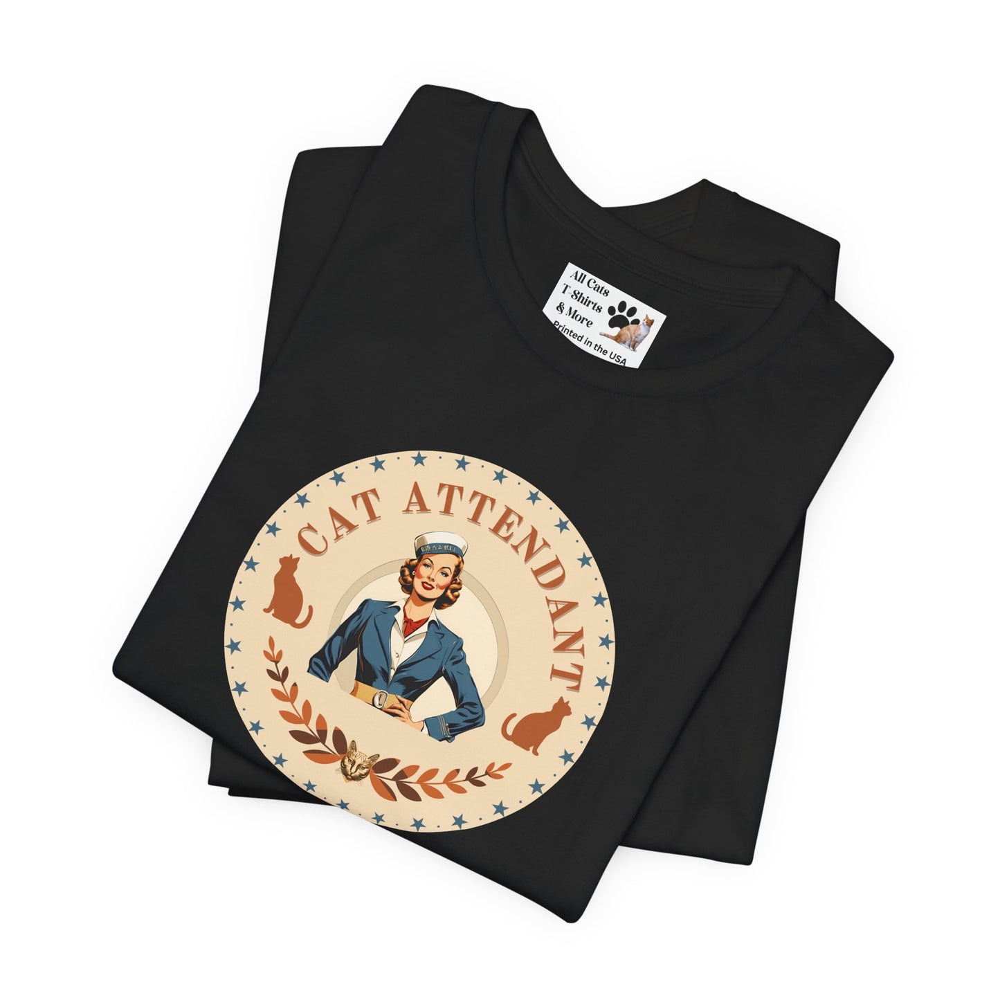 Vintage Style "Cat Attendant" T-Shirt - (Unisex Jersey Short Sleeve Tee - Perfect Gift for Cat Lovers!)