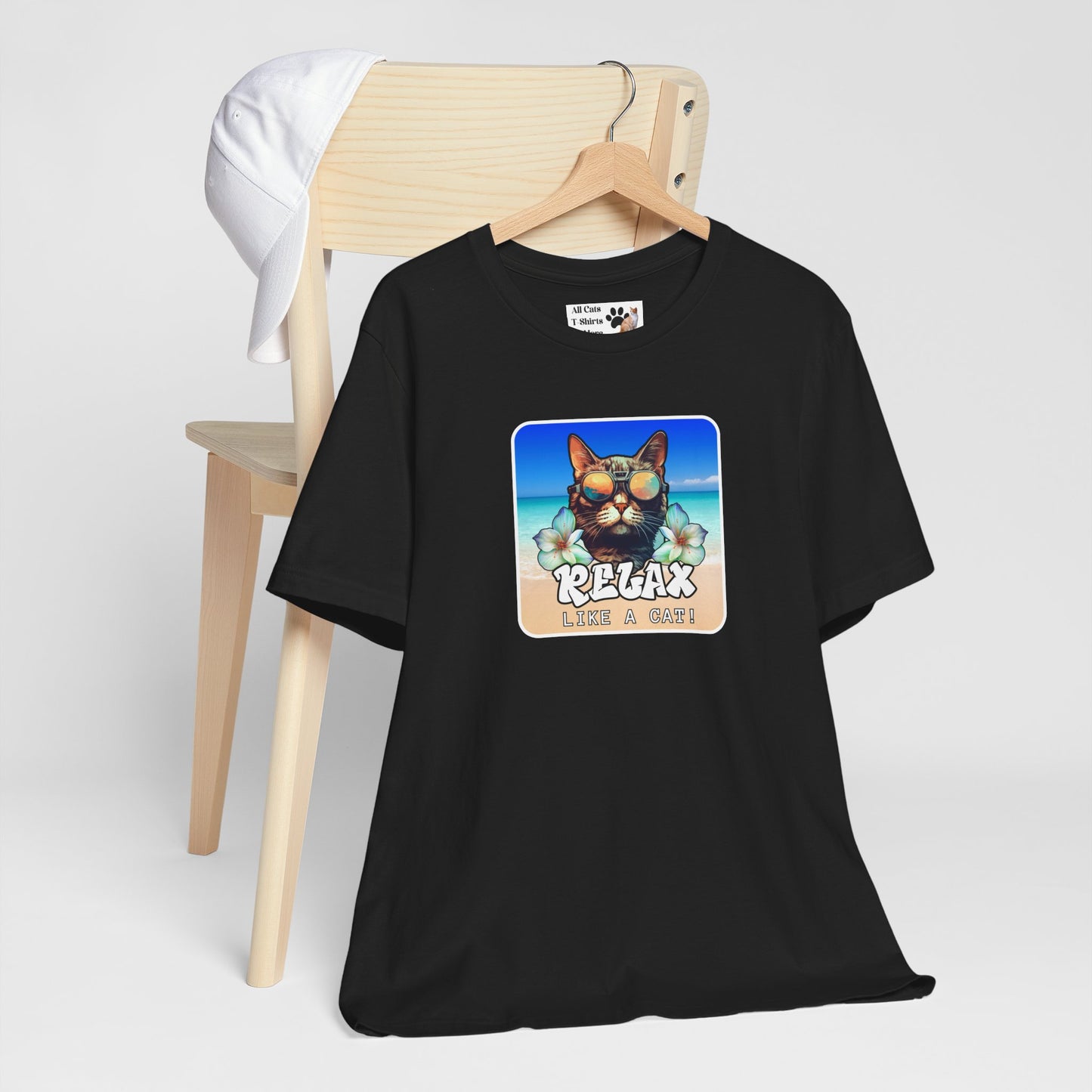 Relax Like a Cat T-Shirt (#5) - (Chill Cat Graphic Tee, Tropical Style Cat Tee, Unisex Casual Wear, Gift for Cat Lovers)
