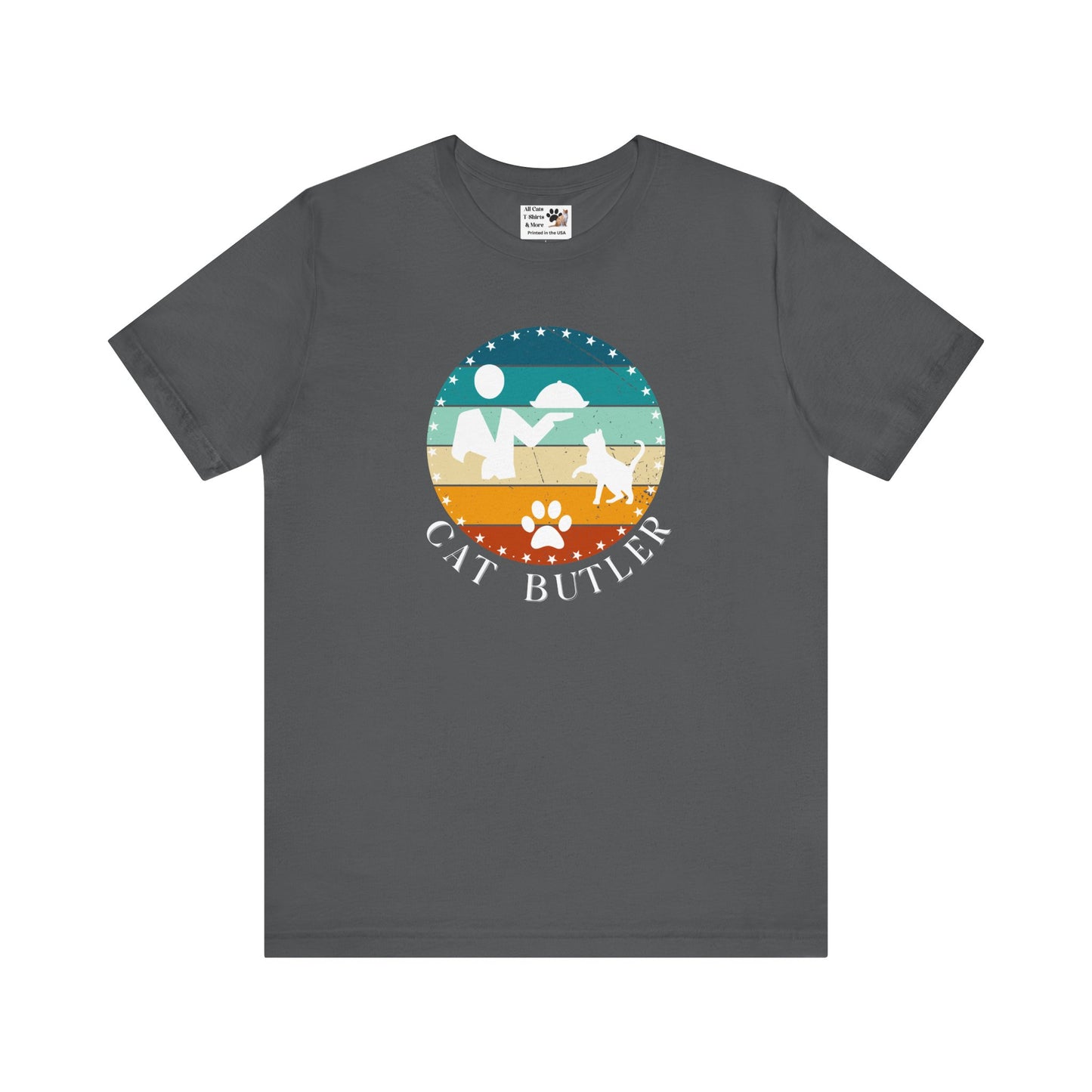"Cat Butler" T-Shirt - Vintage Sunset Style Graphic - (Unisex Jersey Short Sleeve Tee - Perfect Gift for Cat Lovers!)