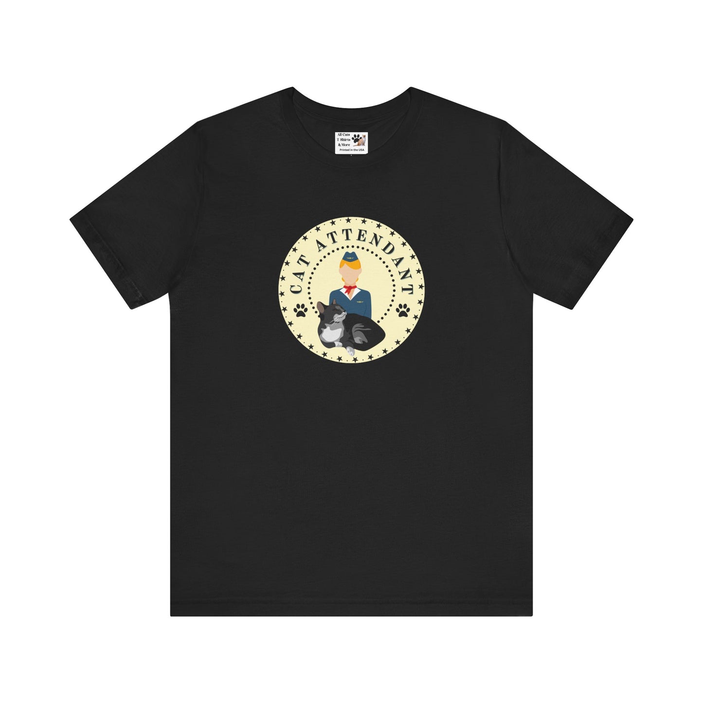 "Cat Attendant" Grey Cat T-Shirt - (Unisex Jersey Short Sleeve Tee - Perfect Gift for Cat Lovers!)
