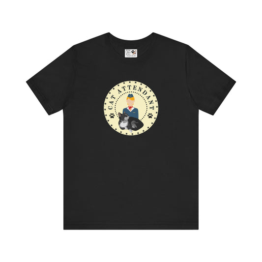 "Cat Attendant" Grey Cat T-Shirt - (Unisex Jersey Short Sleeve Tee - Perfect Gift for Cat Lovers!)