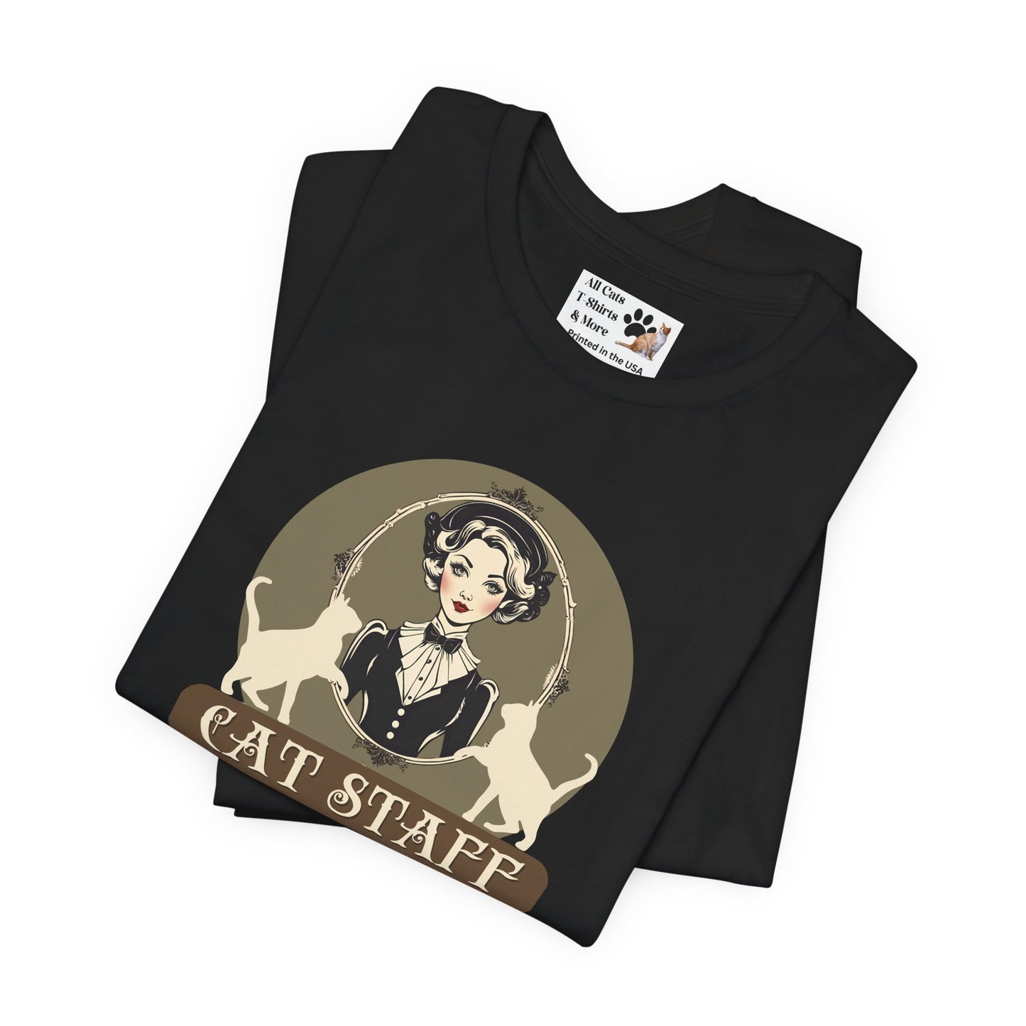 Cat Staff T-Shirt - ("Victorian Era Style" - Unisex Jersey Tee - Perfect for Cat Lovers)