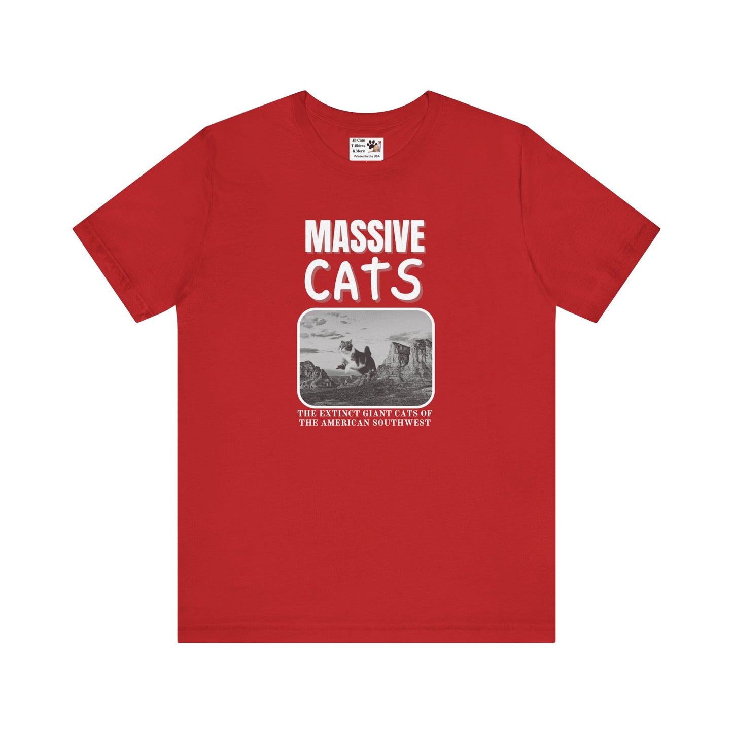 A Massive Cats T-Shirt - Huge Cat Jumping Over Hill - (Vintage Inspired, Funny Cat Unisex Jersey Tee - Perfect for Cat Fans!)