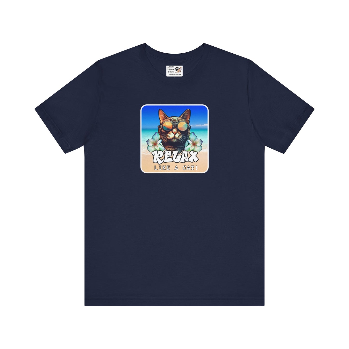 Relax Like a Cat T-Shirt (#5) - (Chill Cat Graphic Tee, Tropical Style Cat Tee, Unisex Casual Wear, Gift for Cat Lovers)