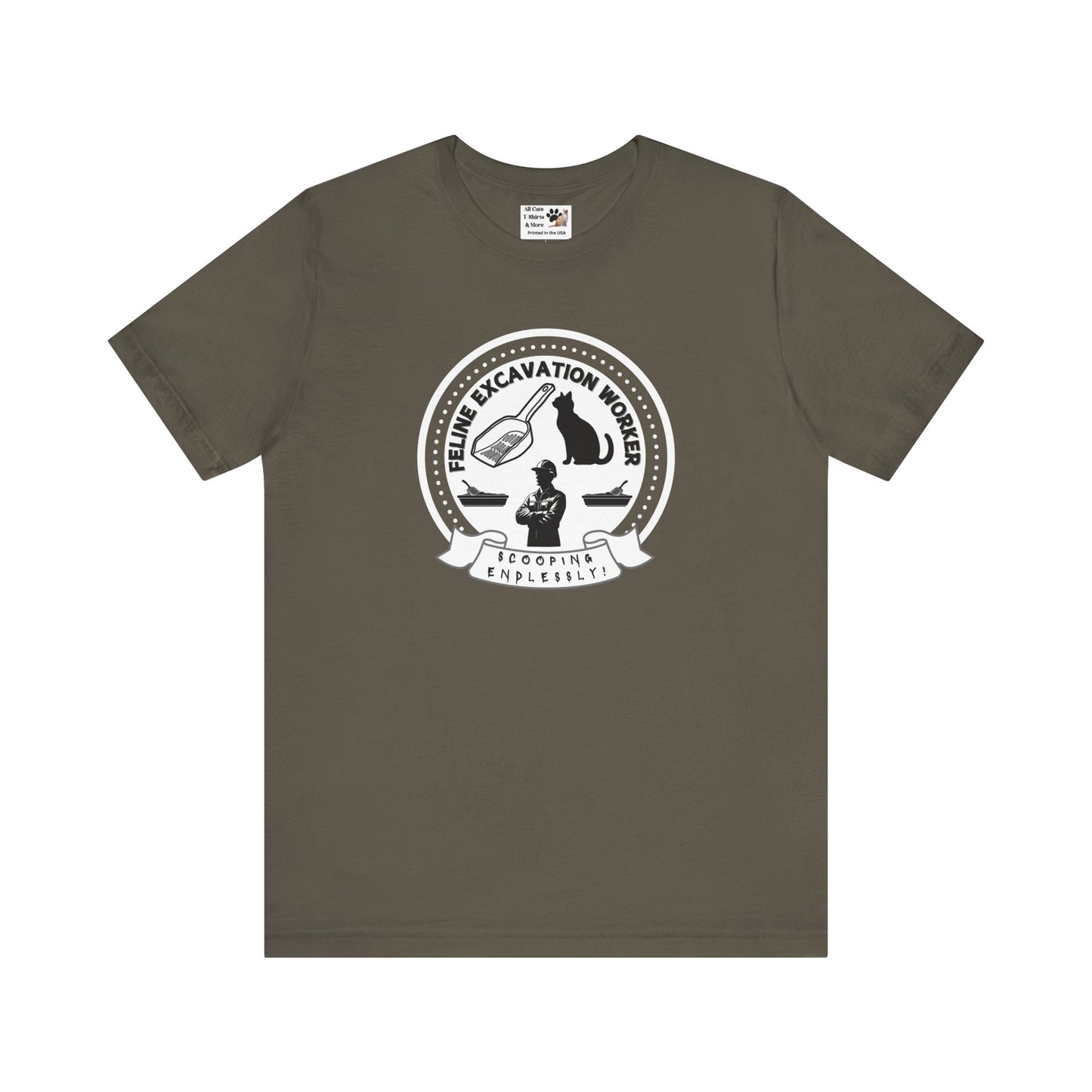 Fun Feline Excavation Worker Graphic T-Shirt - (Unisex Jersey Tee - Perfect for Cat Owners!)