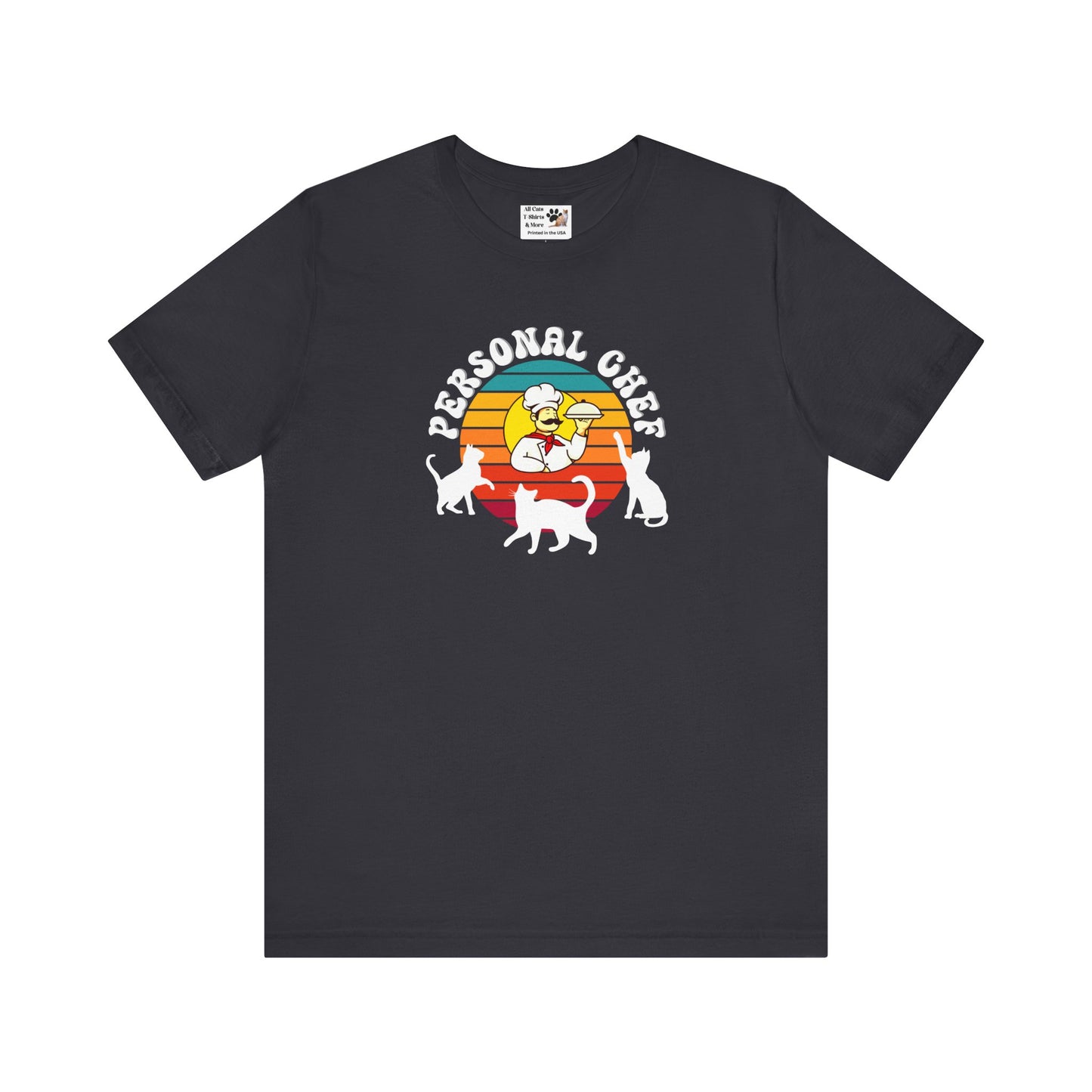 Vintage Style Personal Chef for Cats T-Shirt (#15 - Cat, Chef & Can Opener - Unisex Jersey Tee ā Funny Cat Tee)