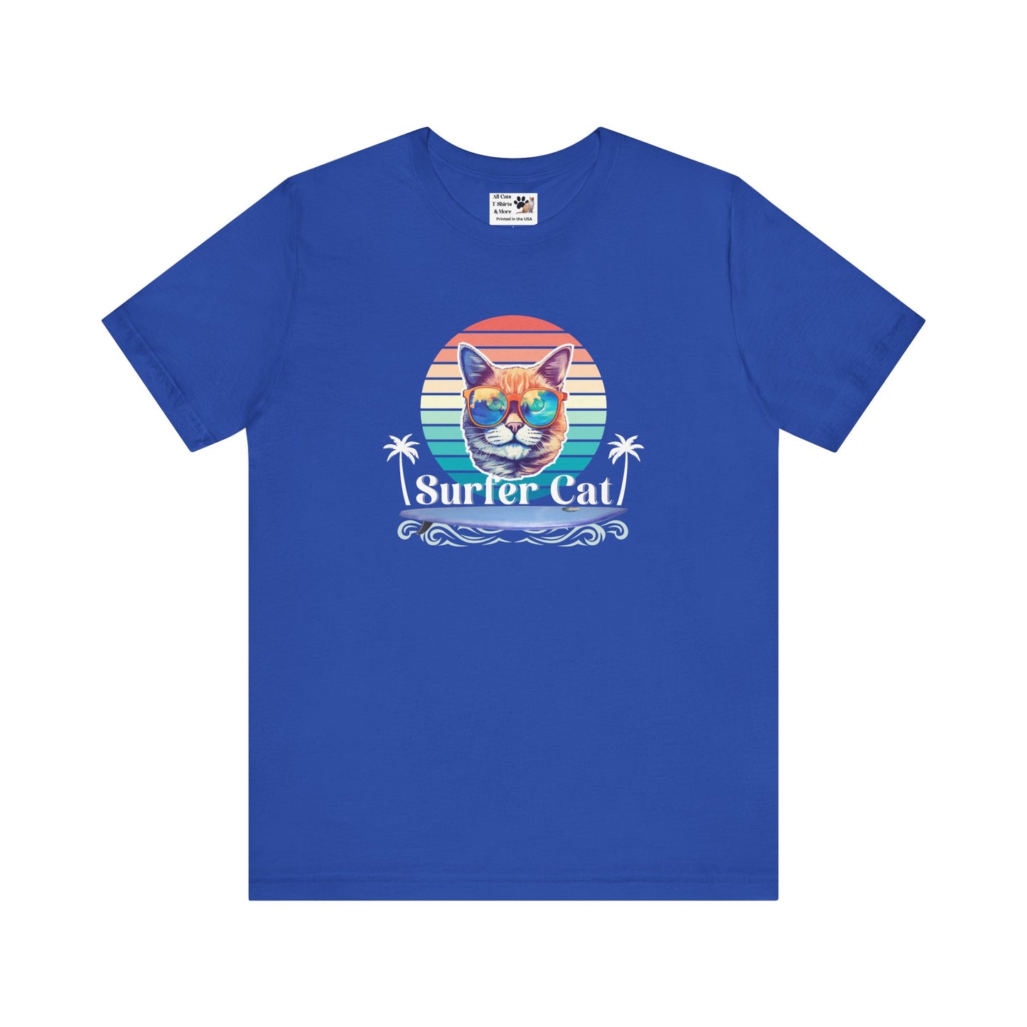 Surfer Cat Tee - Fun Unisex Jersey T-Shirt, Ocean Vibe Apparel, Cat Lover Gift, Summer Fashion, Beach Party Wear