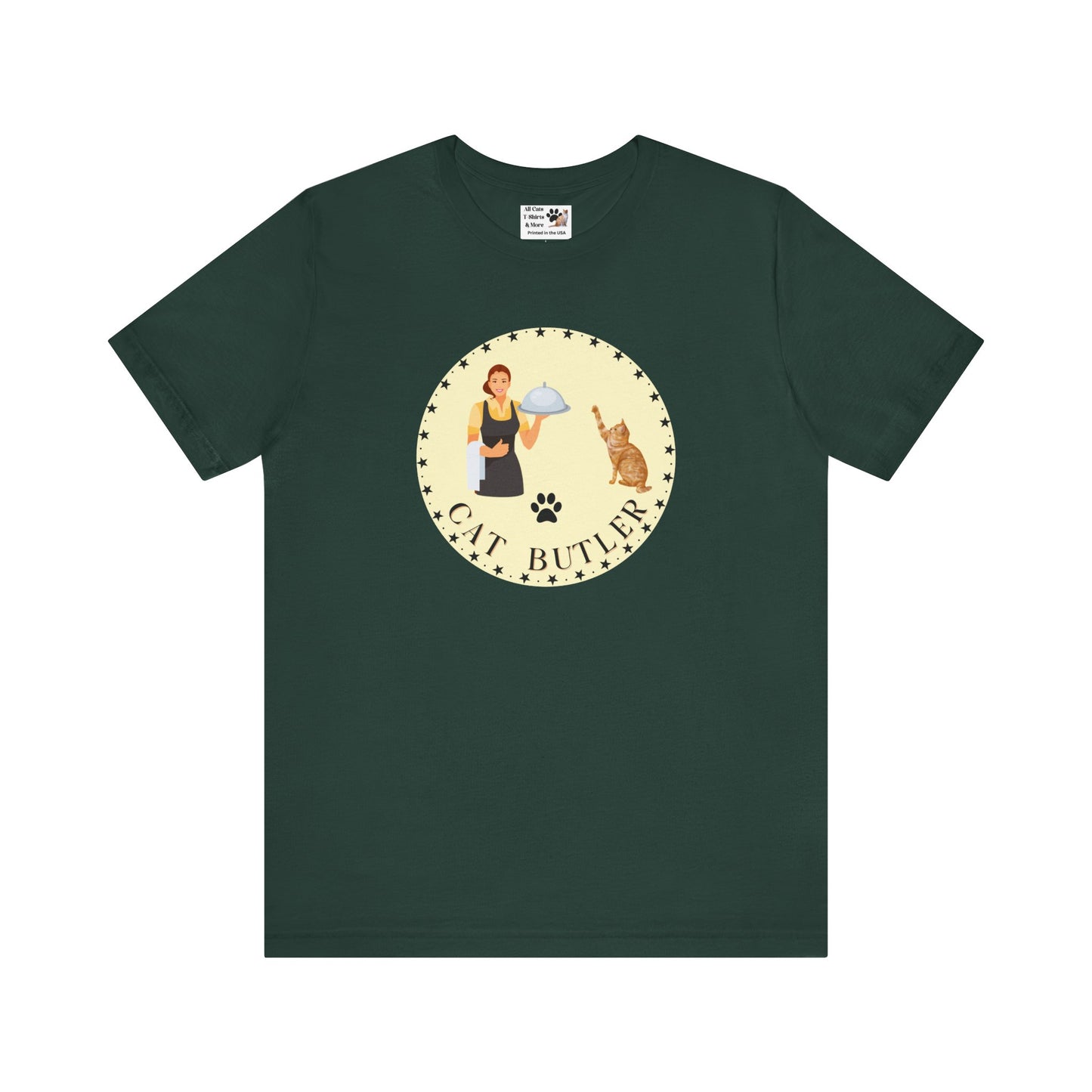 "Cat Butler" T-Shirt - With Vintage Style Design - (Unisex Jersey Short Sleeve Tee - Perfect Gift for Cat Lovers!)