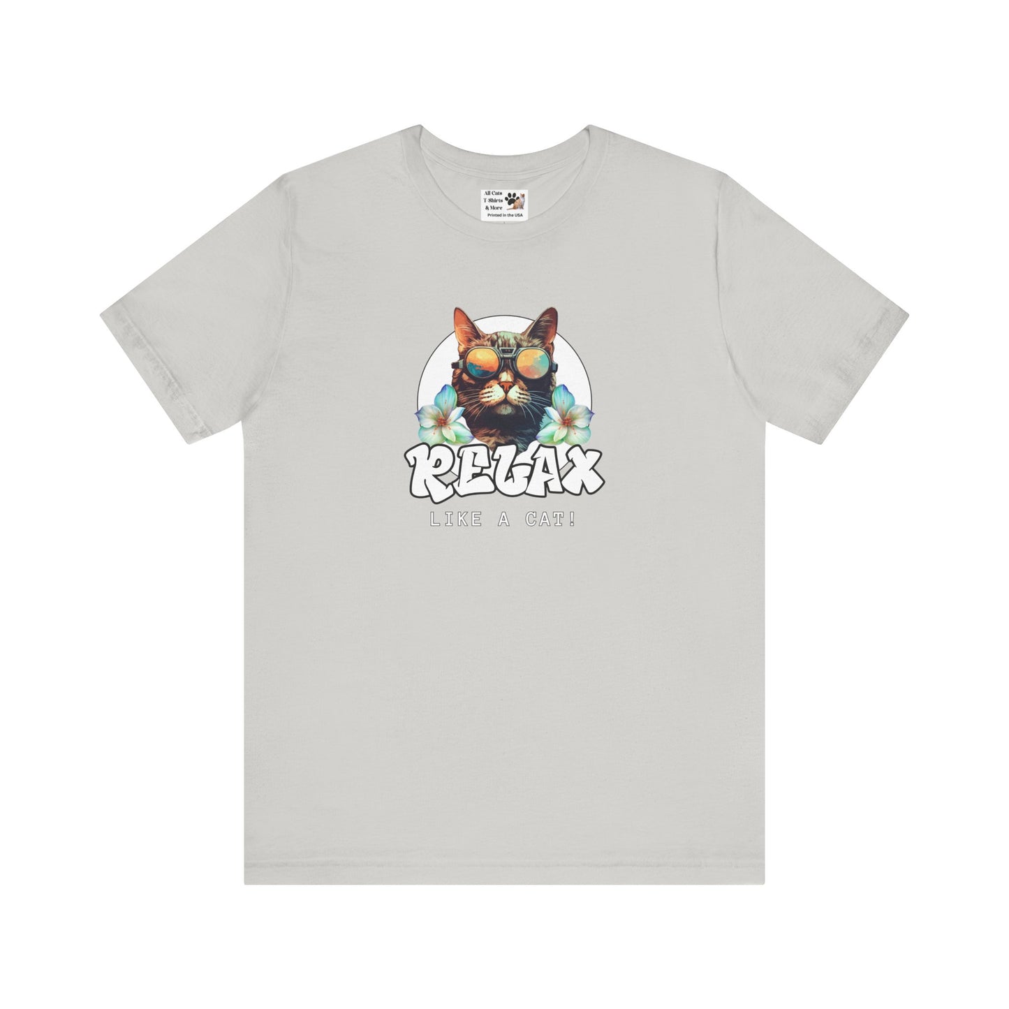 Relax Like a Cat Graphic T-Shirt (#2) - Cat Fan Shirt, Gift for Cat Owners, Tropical Style Summer Tee