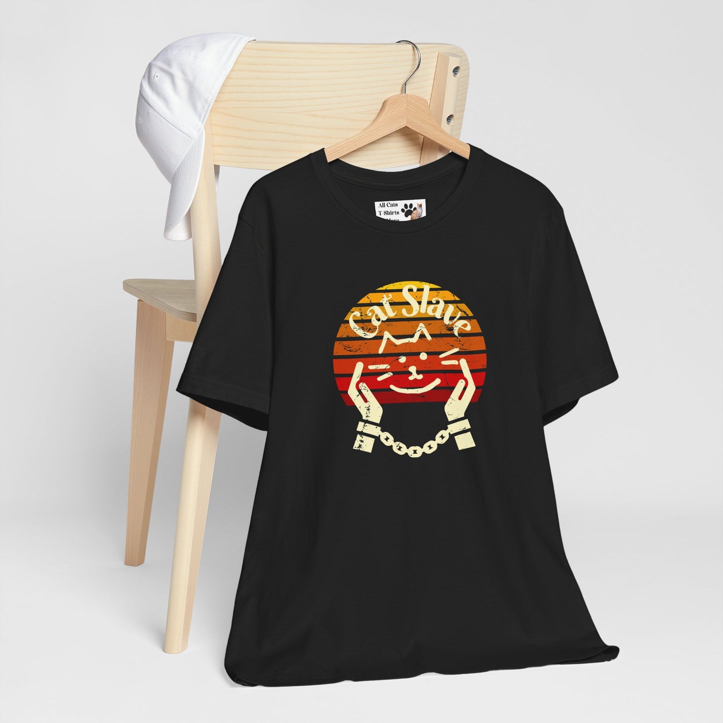 Cat Slave Vintage Sunset T-Shirt - (Unisex Jersey Tee - Casual & Trendy Distressed Style Design, Cat Fan Tee)