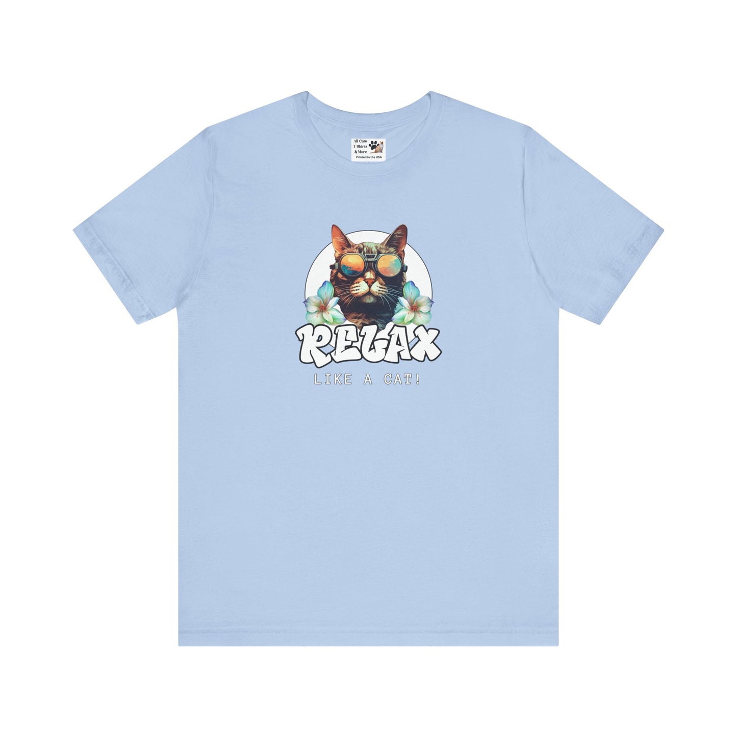 Relax Like a Cat Graphic T-Shirt (#2) - Cat Fan Shirt, Gift for Cat Owners, Tropical Style Summer Tee