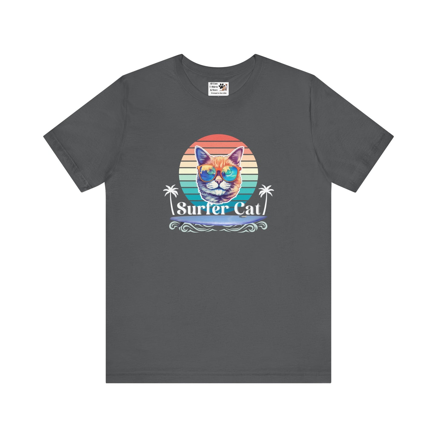 Surfer Cat Tee - Fun Unisex Jersey T-Shirt, Ocean Vibe Apparel, Cat Lover Gift, Summer Fashion, Beach Party Wear