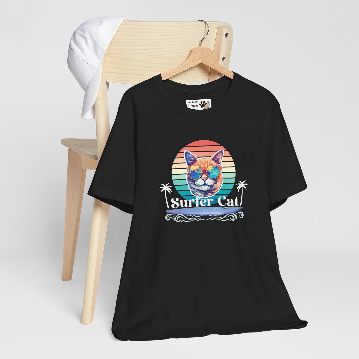 Surfer Cat Tee - Fun Unisex Jersey T-Shirt, Ocean Vibe Apparel, Cat Lover Gift, Summer Fashion, Beach Party Wear