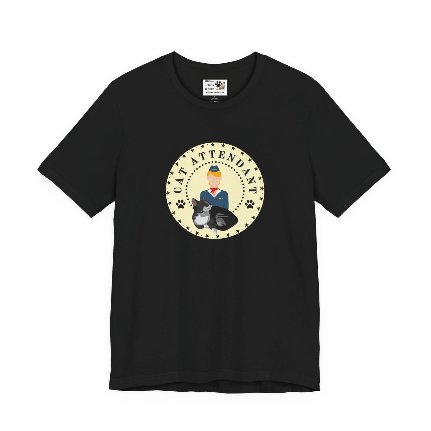 "Cat Attendant" Grey Cat T-Shirt - (Unisex Jersey Short Sleeve Tee - Perfect Gift for Cat Lovers!)