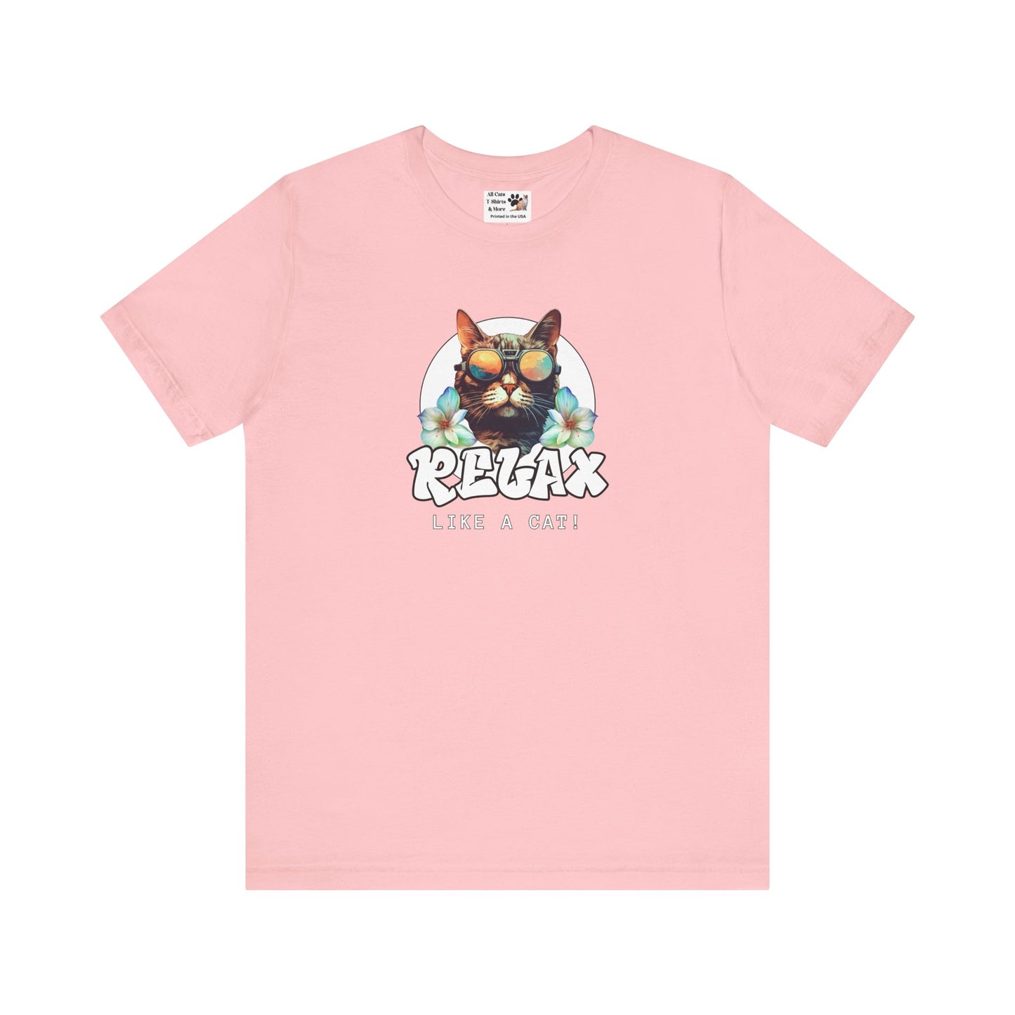 Relax Like a Cat Graphic T-Shirt (#2) - Cat Fan Shirt, Gift for Cat Owners, Tropical Style Summer Tee