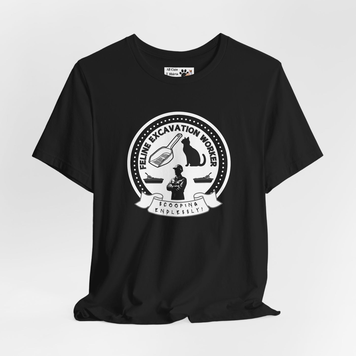 Fun Feline Excavation Worker Graphic T-Shirt - (Unisex Jersey Tee - Perfect for Cat Owners!)