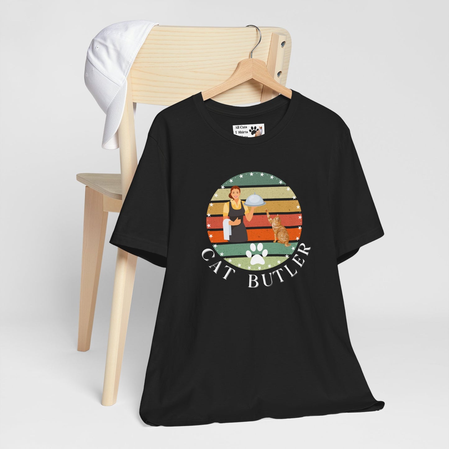 "Cat Butler" T-Shirt - Vintage Sunset Style Graphic - (Unisex Jersey Short Sleeve Tee - Perfect Gift for Cat Lovers!)