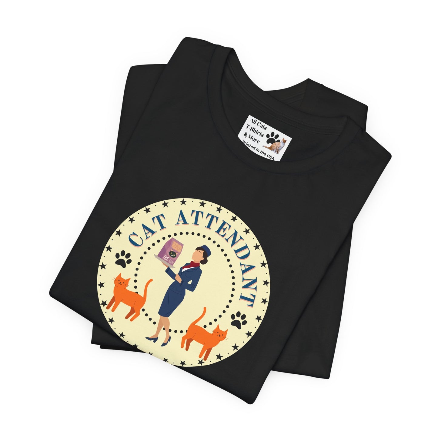 Cute "Cat Attendant" T-Shirt with Double Orange Cats - (Unisex Jersey Short Sleeve Tee - Perfect Gift for Cat Lovers!)