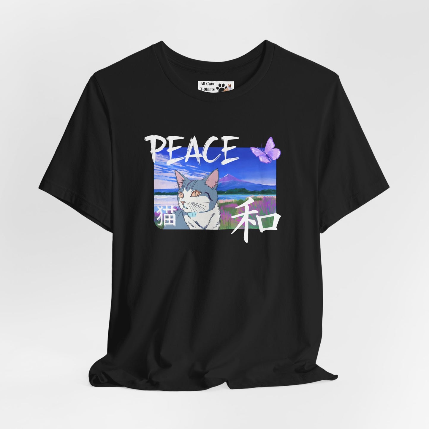 "Peace Cat" - A Japanese Anime Style Graphic Tee - (Unisex Jersey Short Sleeve T-Shirt)