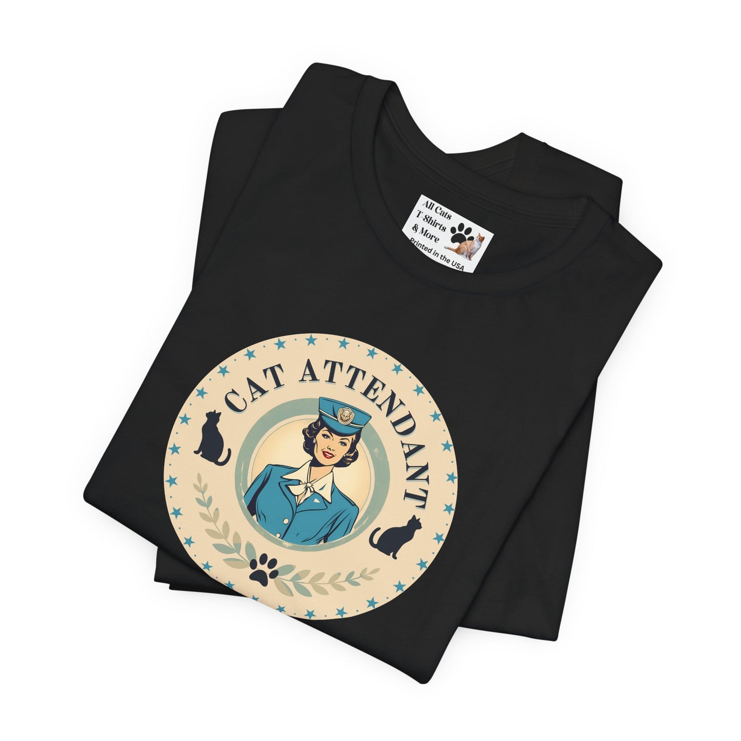 Vintage Style "Cat Attendant" T-Shirt - (Unisex Jersey Short Sleeve Tee - Perfect Gift for Cat Lovers!)