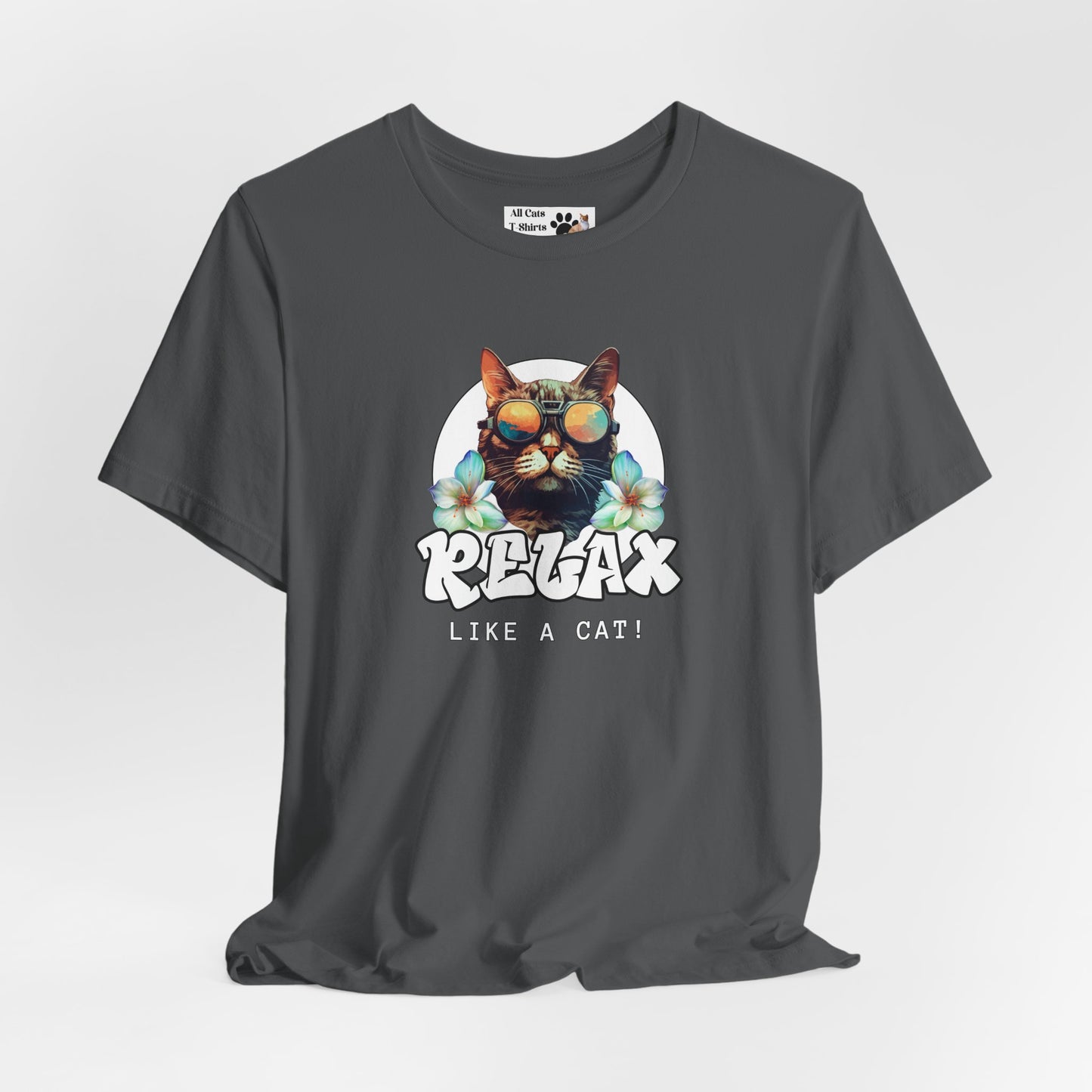 Relax Like a Cat Graphic T-Shirt (#2) - Cat Fan Shirt, Gift for Cat Owners, Tropical Style Summer Tee