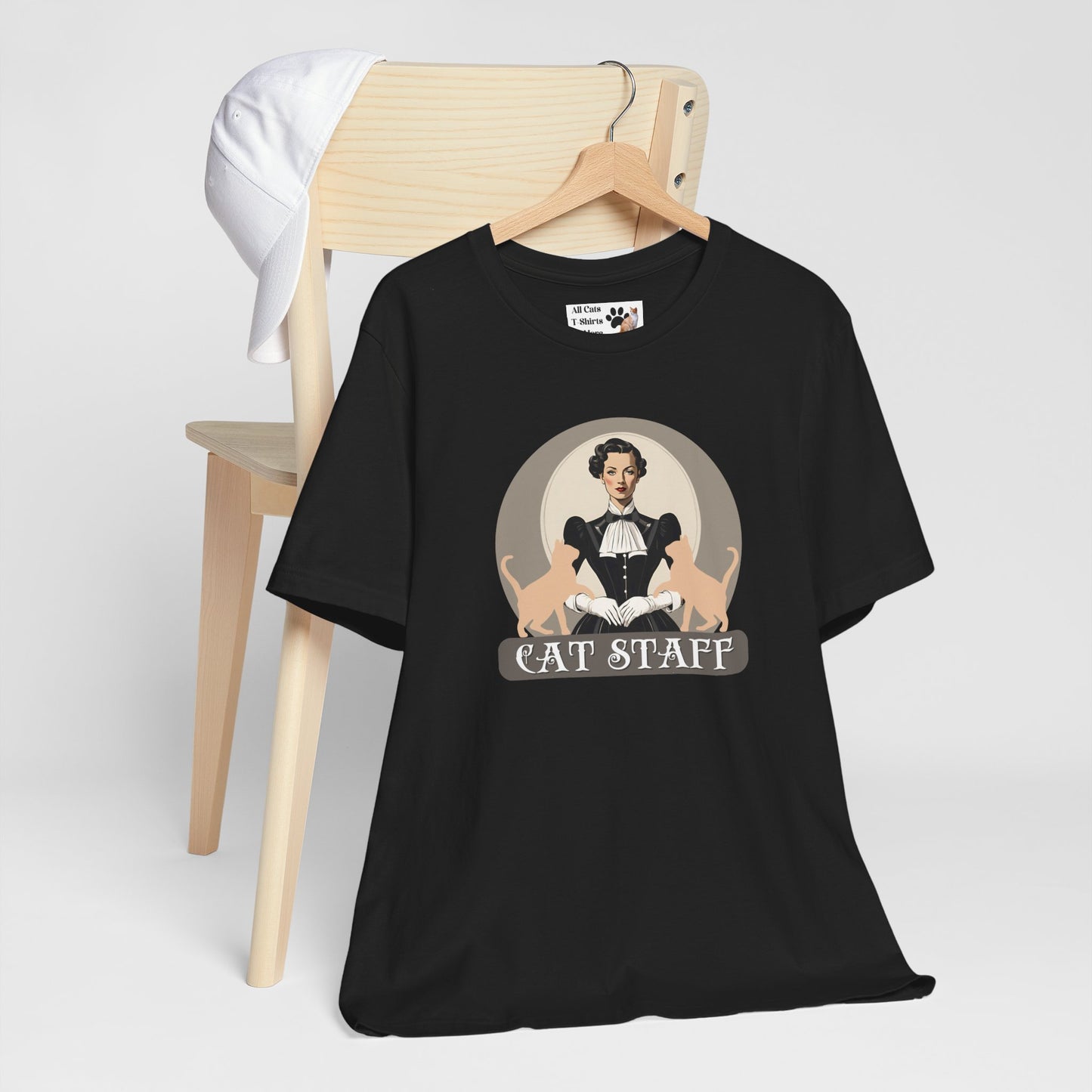Cat Staff T-Shirt - ("Victorian Era Style" - Unisex Jersey Tee - Perfect for Cat Lovers)