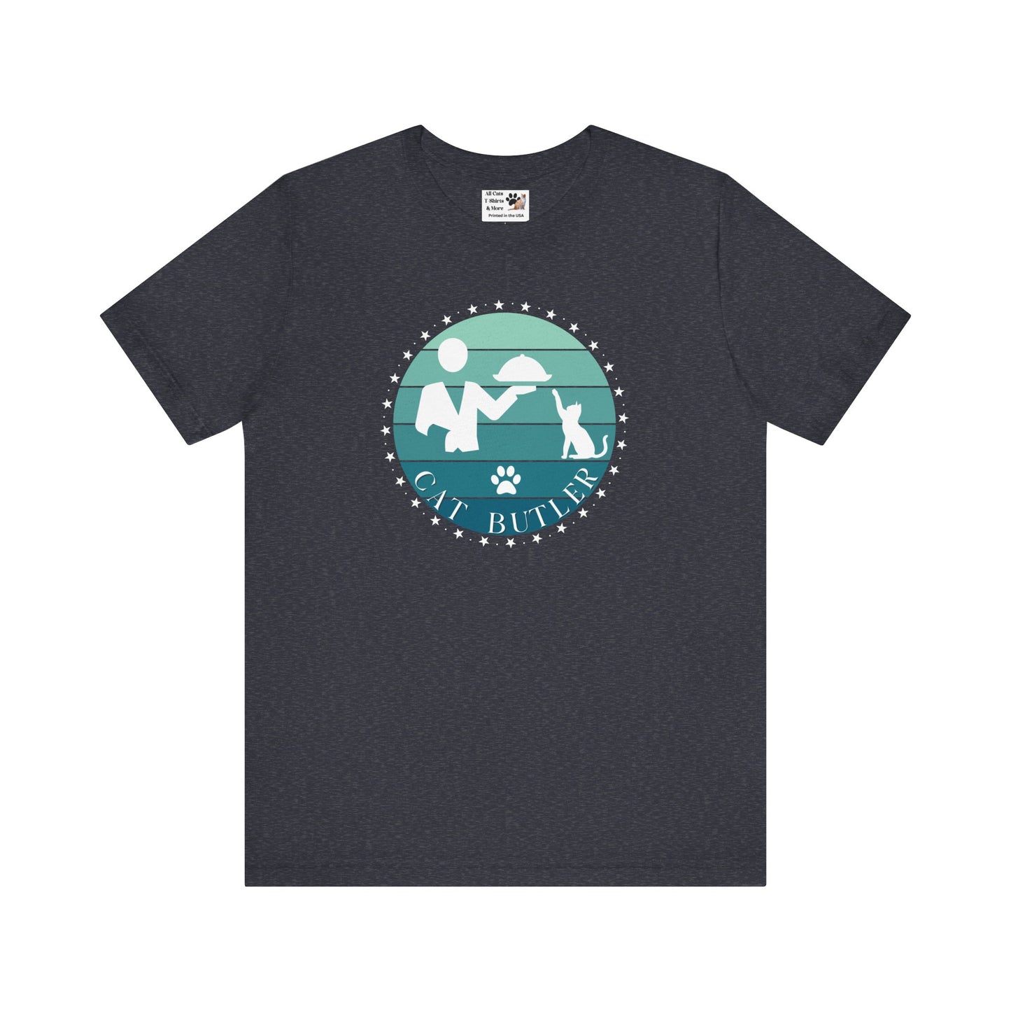 "Cat Butler" T-Shirt - Blue Vintage Sunset Style Graphic - (Unisex Jersey Short Sleeve Tee - Perfect Gift for Cat Lovers!)