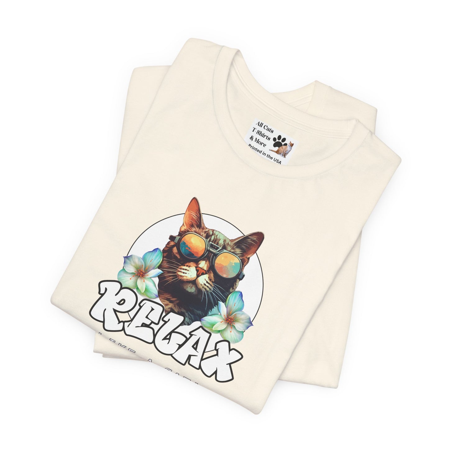 Relax Like a Cat Graphic T-Shirt (#2) - Cat Fan Shirt, Gift for Cat Owners, Tropical Style Summer Tee
