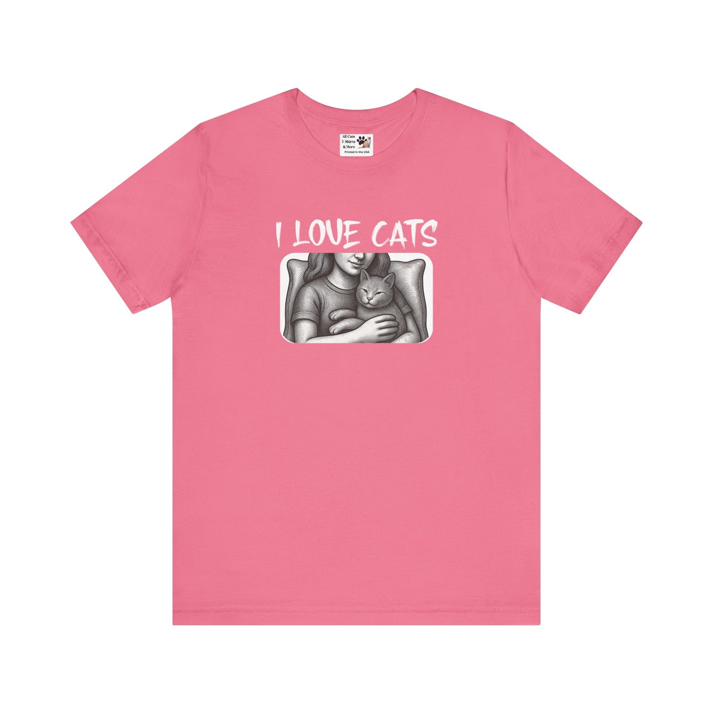 I Love Cats T-Shirt — Cat Lover Graphic Tee with Cozy Cat Cuddle Illustration