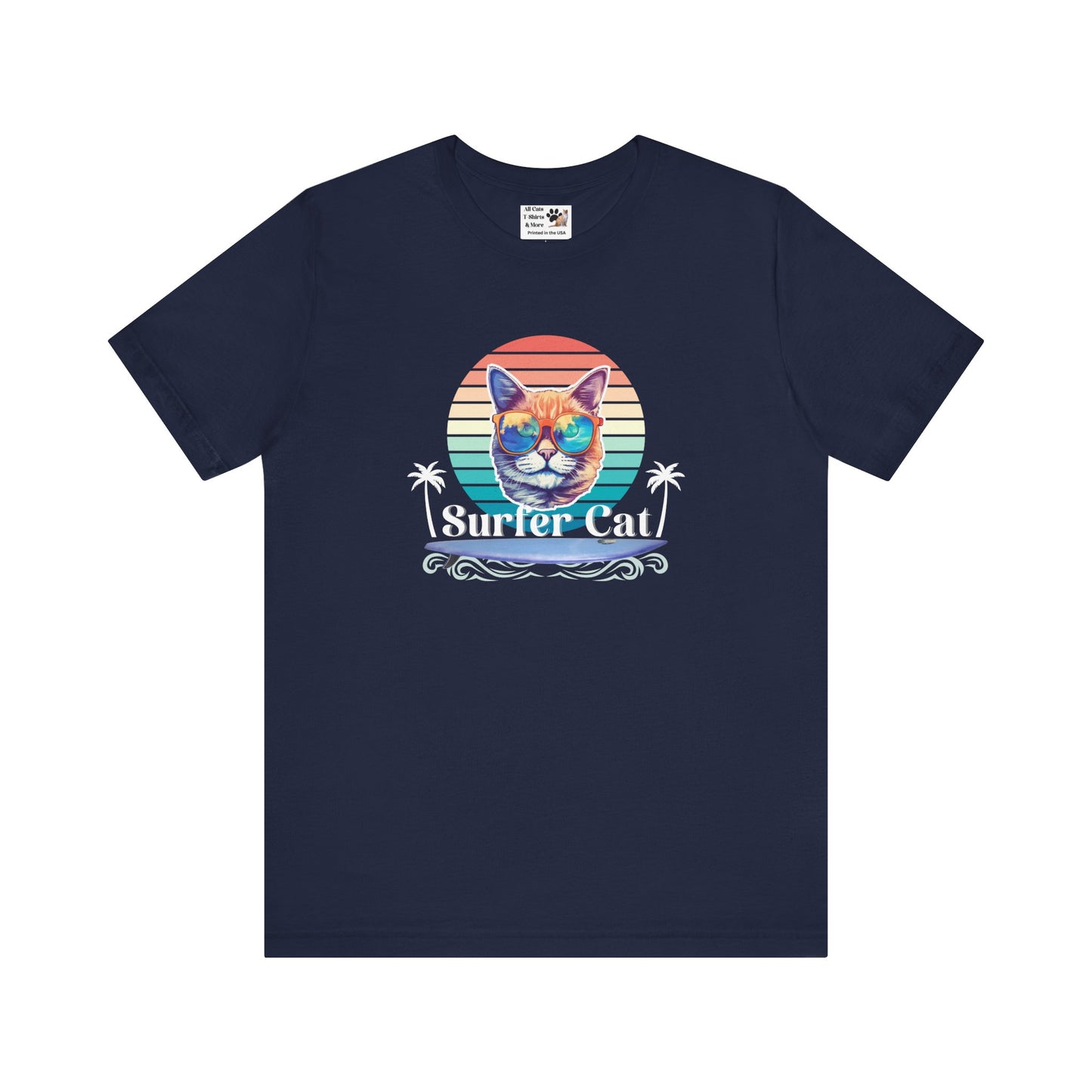 Surfer Cat Tee - Fun Unisex Jersey T-Shirt, Ocean Vibe Apparel, Cat Lover Gift, Summer Fashion, Beach Party Wear