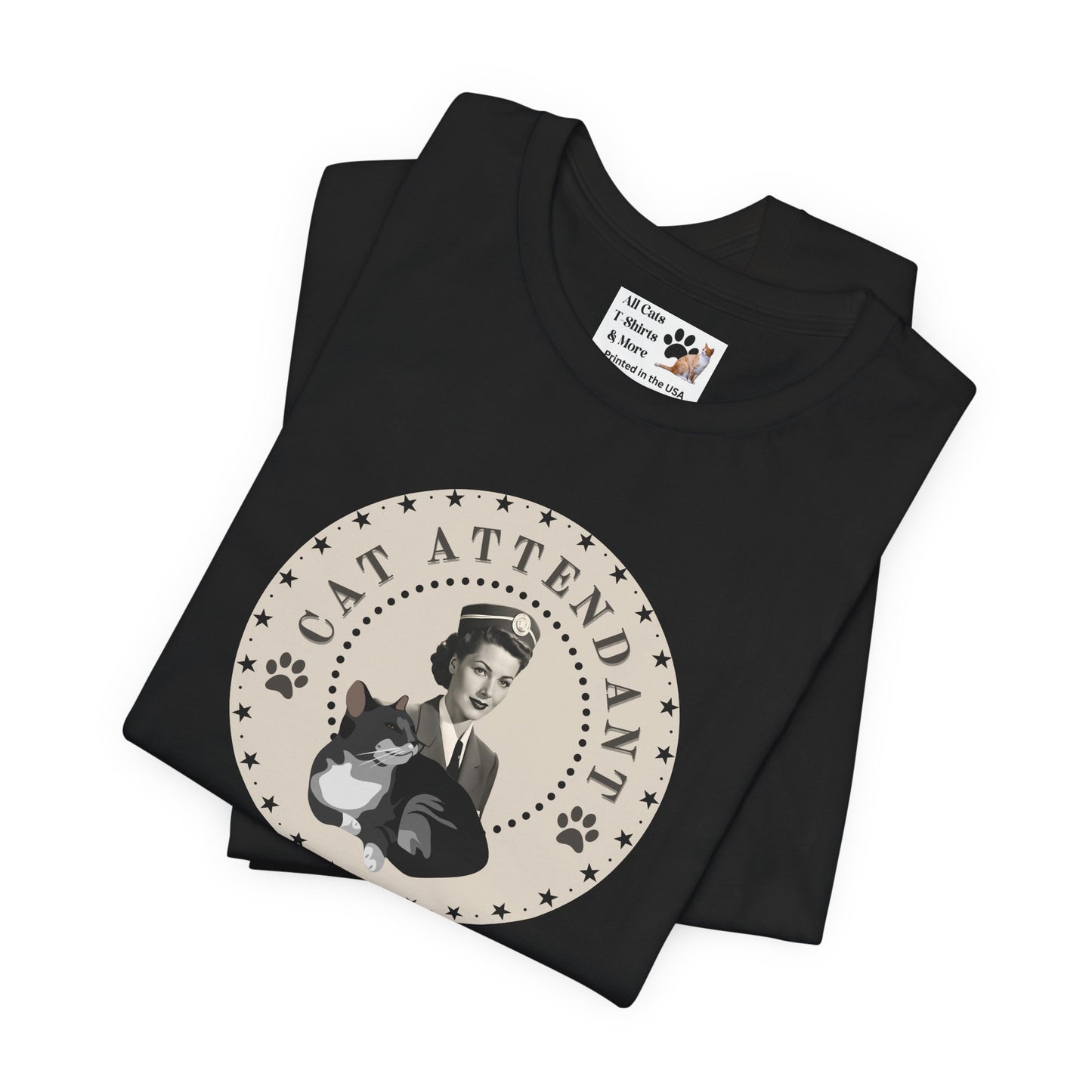 Vintage Style "Cat Attendant" T-Shirt - (Unisex Jersey Short Sleeve Tee - Perfect Gift for Cat Lovers!)