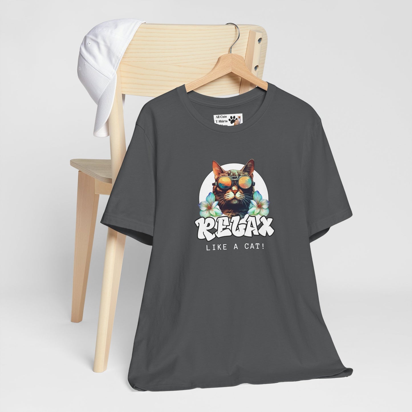 Relax Like a Cat Graphic T-Shirt (#2) - Cat Fan Shirt, Gift for Cat Owners, Tropical Style Summer Tee