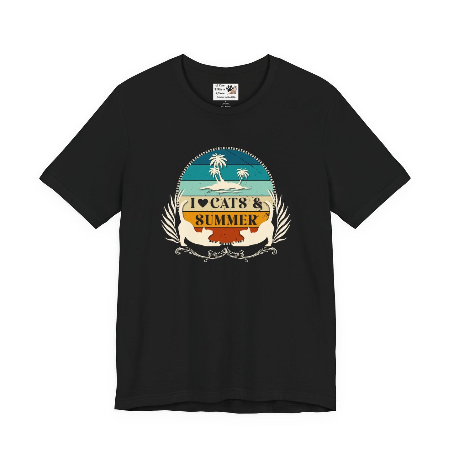 I Love Cats & Summer Graphic T-Shirt – (Summer Cat Shirt, Ideal for Cat Fans, Gift for Cat Owners)