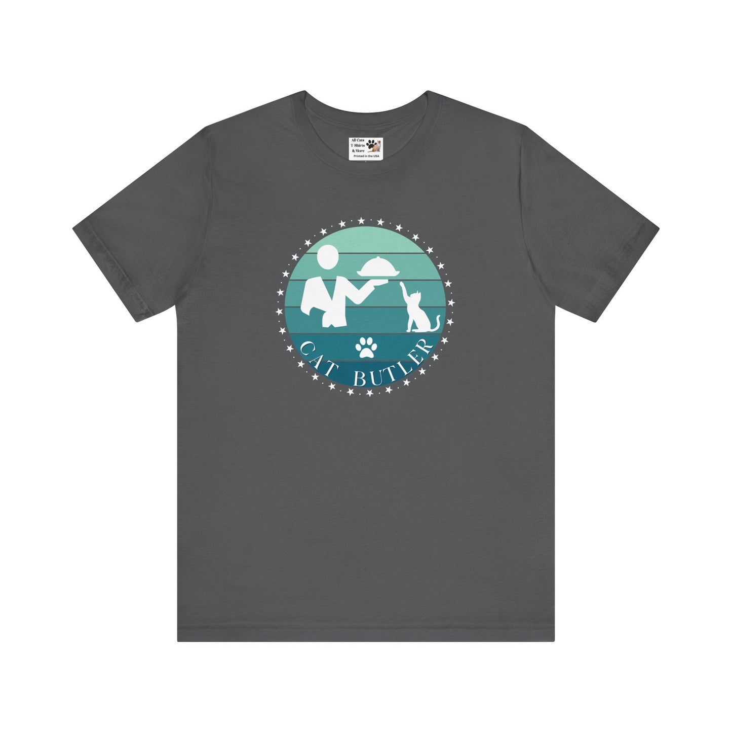 "Cat Butler" T-Shirt - Blue Vintage Sunset Style Graphic - (Unisex Jersey Short Sleeve Tee - Perfect Gift for Cat Lovers!)