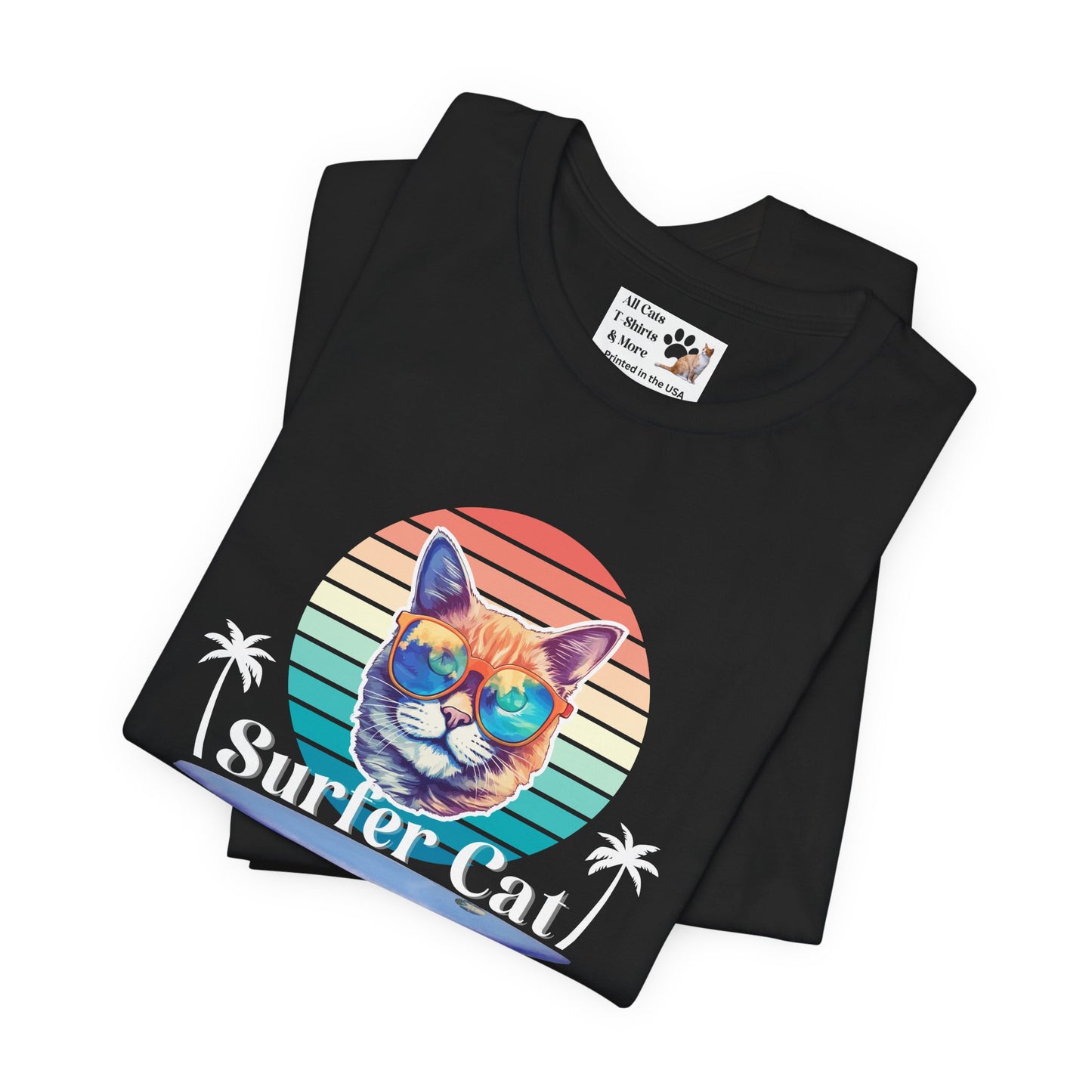 Surfer Cat Tee - Fun Unisex Jersey T-Shirt, Ocean Vibe Apparel, Cat Lover Gift, Summer Fashion, Beach Party Wear