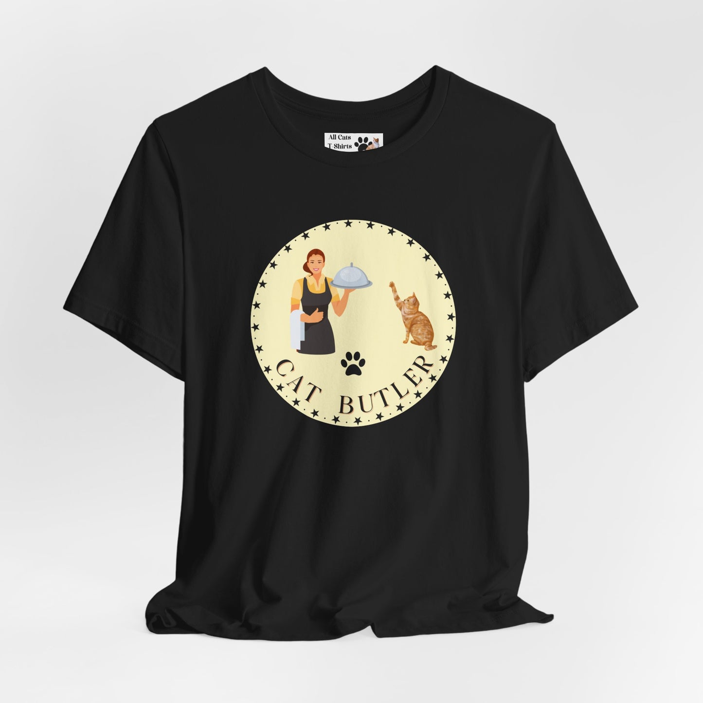 "Cat Butler" T-Shirt - With Vintage Style Design - (Unisex Jersey Short Sleeve Tee - Perfect Gift for Cat Lovers!)