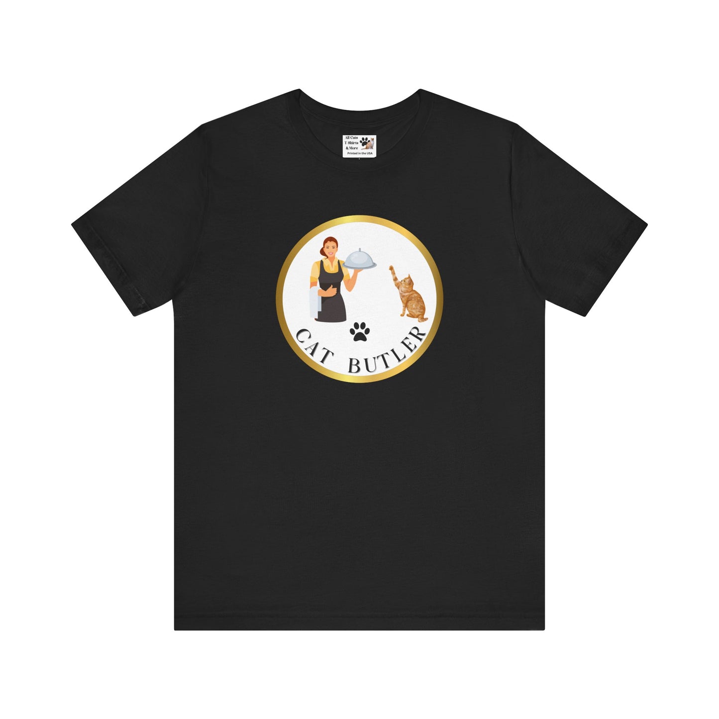 "Cat Butler" T-Shirt - With Vintage Style Design - (Unisex Jersey Short Sleeve Tee - Perfect Gift for Cat Lovers!)