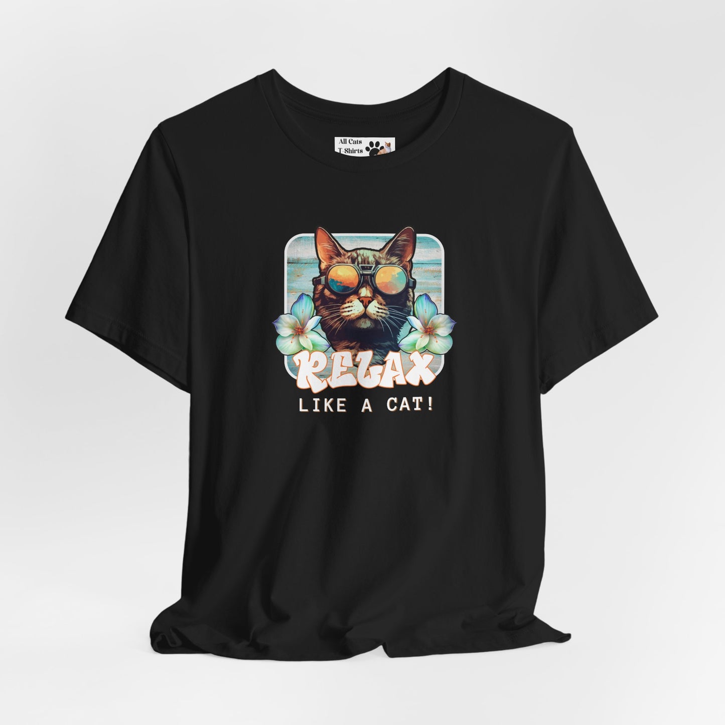 Relax Like a Cat Graphic Tee - (Cat Fan Shirt, Gift for Cat Owners, Cool Summer T-Shirt)